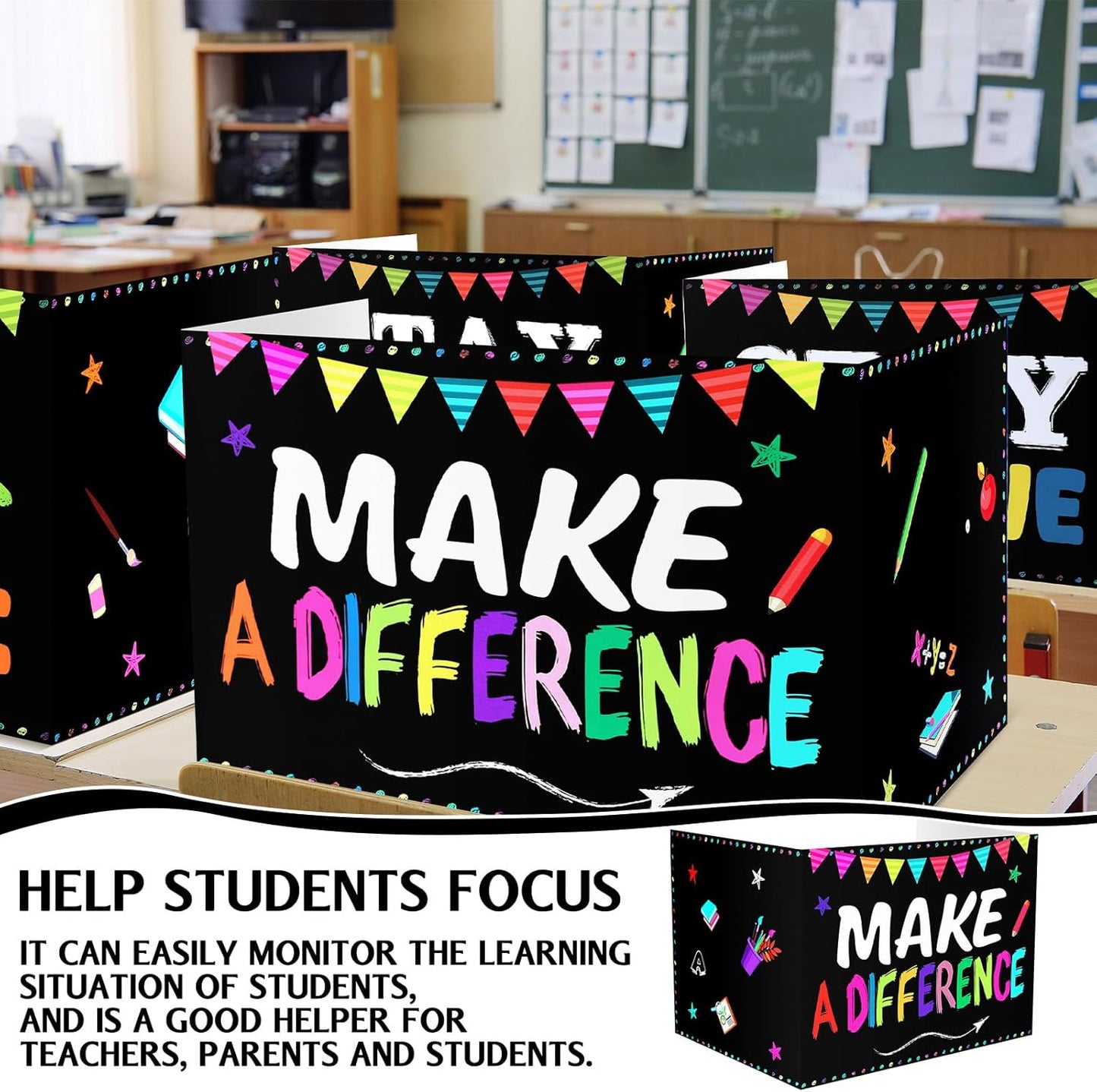 Honoson 24 Pcs Bulk Inspirational Privacy Folders for Students Cardboard Test Privacy Boards Motivational Words Desk Dividers Shield for Classroom School Study Supplies, 6 Styles(Positive)