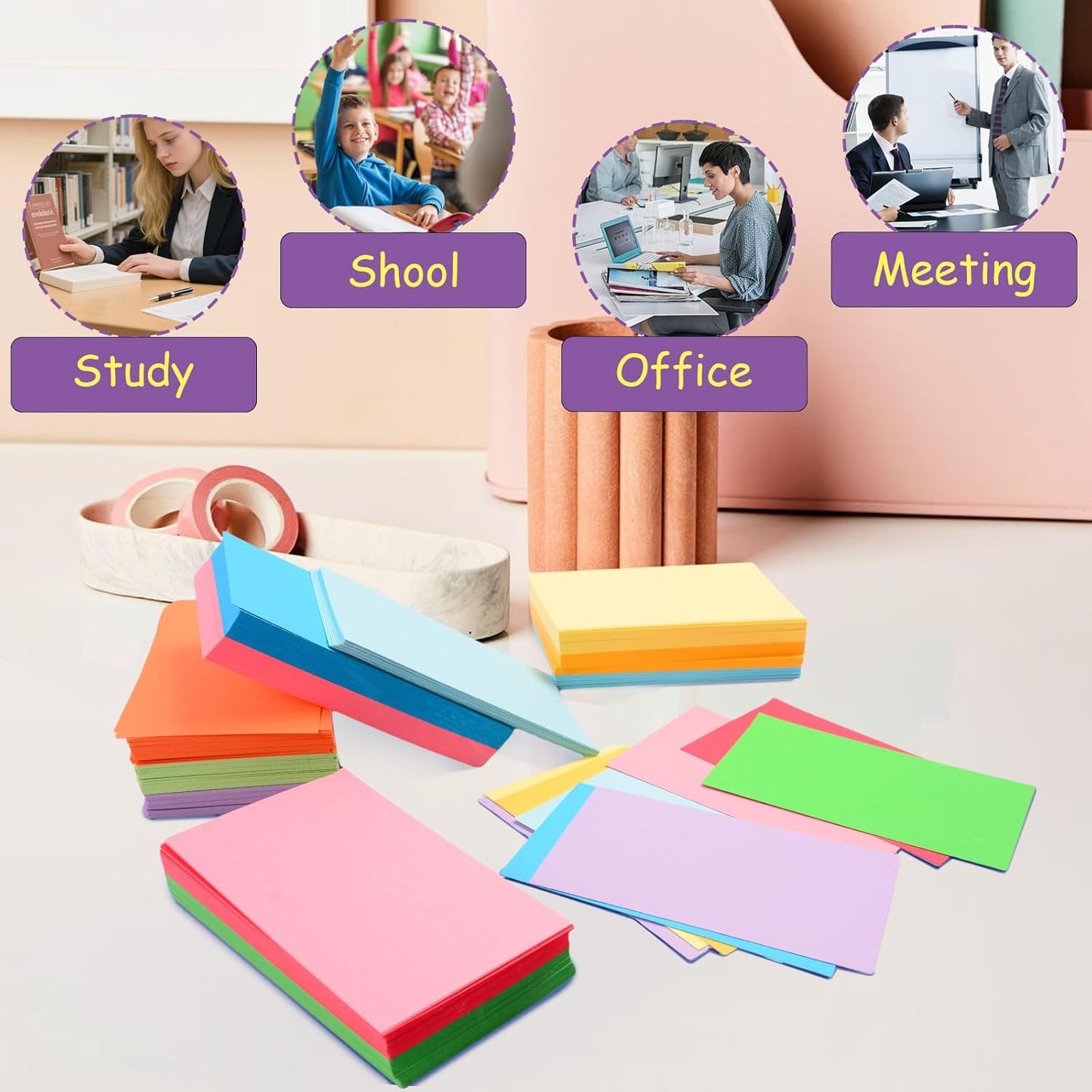 600 Count Colored Blank Index Cards, Unlined Index Cards 3x5,Flash Cards Learning Memo Scratch Pad, Heavy Notecards for Studying School Office Supplies