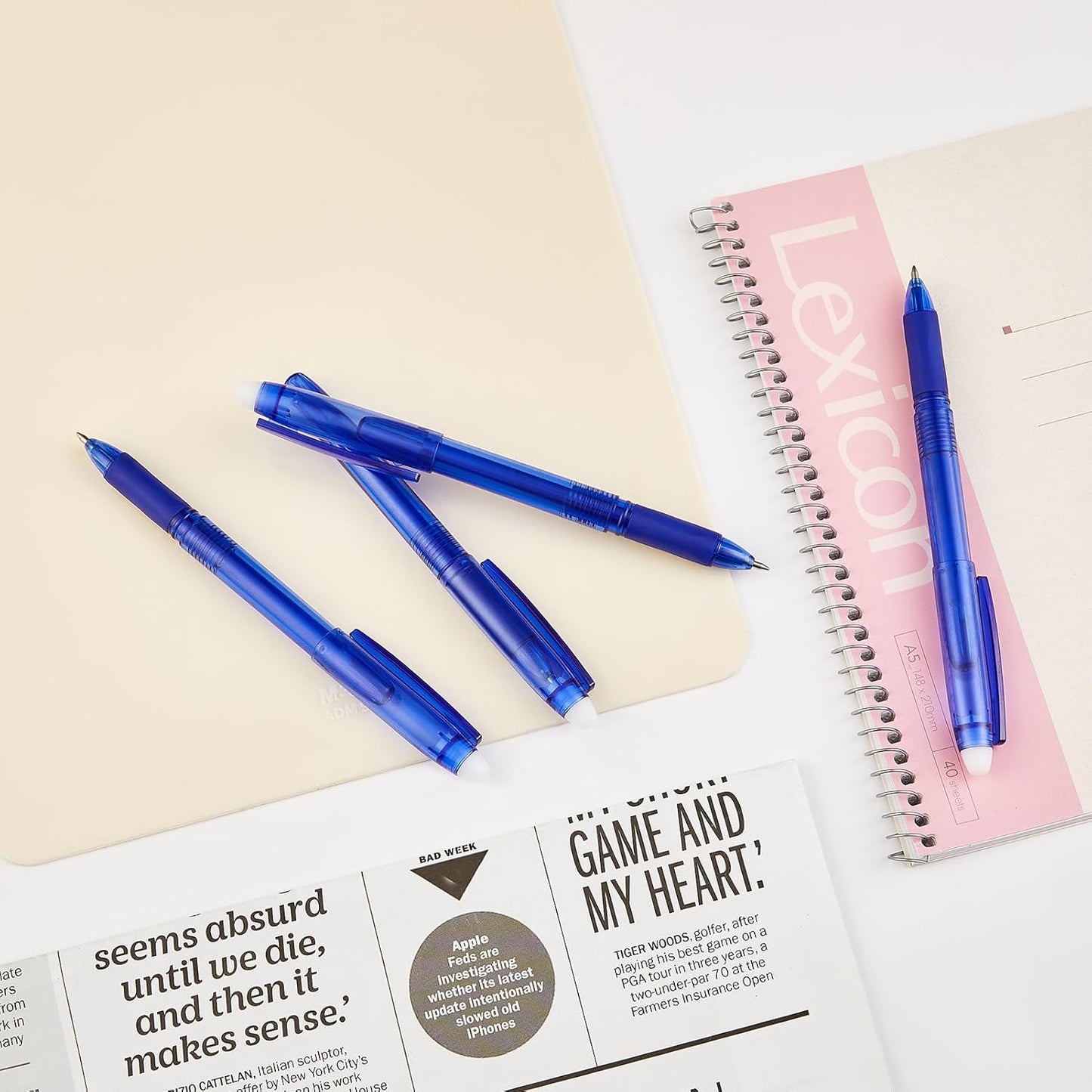 Volcanics Erasable Gel Pens, 0.7mm Fine Point Gel Erasable Ink Pens with Eraser - Rocket Book Pens, Black and Blue, 12 Pack, Smooth Writing Pens Pencil-Like Precision for Home School & Office