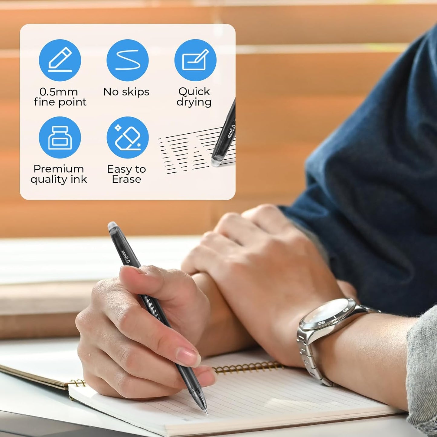 M&G Erasable Gel Pens, 12 Pcs Erasable Pen Fine Point 0.5mm, Black Erasable Gel Ink Pen with Comfort Grip and Cap, Make Mistakes Disappear for Drawing Writing Planner and Crossword Puzzles