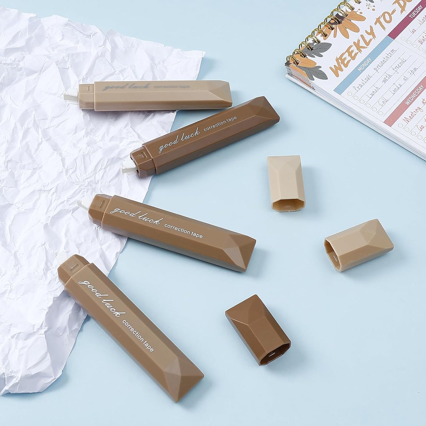 Temiary 5 Pcs White Correction Tapes, Aesthetic Correction Tape Pens Smooth Pull Out, Easy to Use Pen Shaped Applicator for Students School Office Supplies (Coffee)