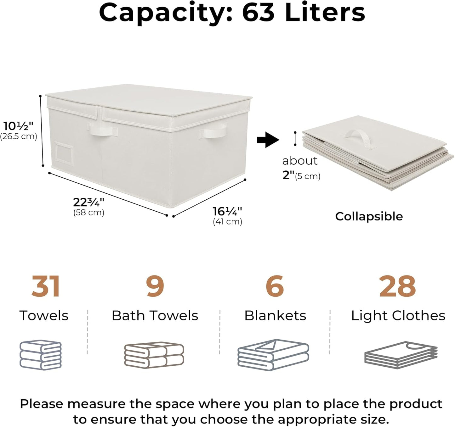 GRANNY SAYS Fabric Storage Bin with Lid, Decorative Storage Boxes, Basket for Shelves, Closet Storage Bins, Large Storage Bins for Clothing, Jumbo, Ivory, 2-Pack