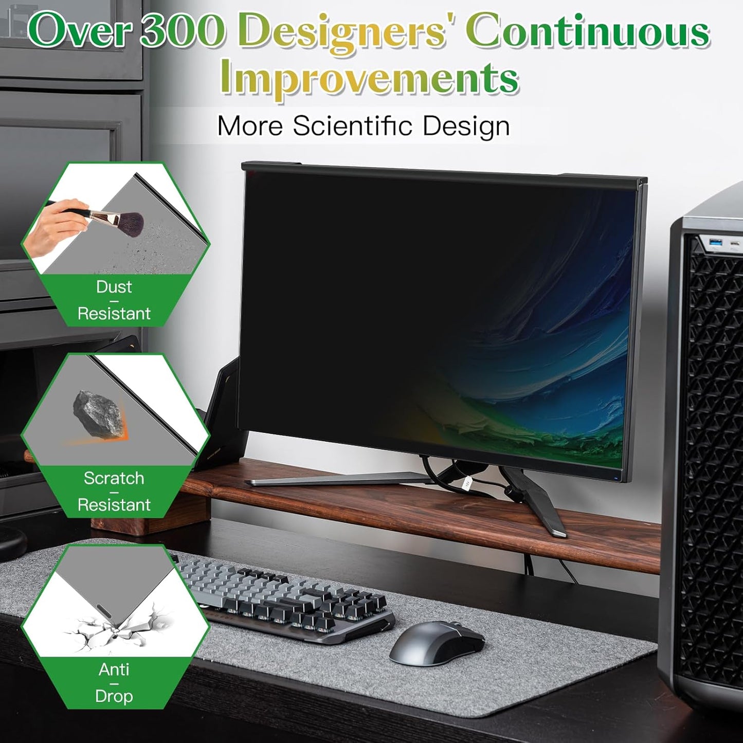 Magnetic Computer Privacy Screen Filter 22 inch for 16:10 Widescreen Monitor Desktop PC, 22in Hanging Removable Anti Blue Light Glare Eye Protection Shield, Screen Protector Panel