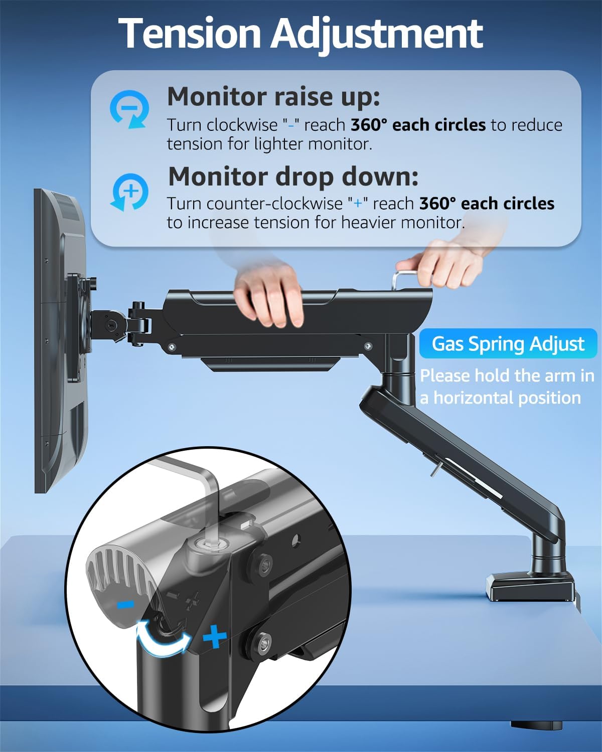 Single Monitor Mount for 32 27 24 22 inch Screen, Gas Spring Arm Holds 4.4-22 lbs, Monitor Desk Mount, Gaming & Home Office Use, VESA 75x75mm & 100x100mm, Freelift Pro Black
