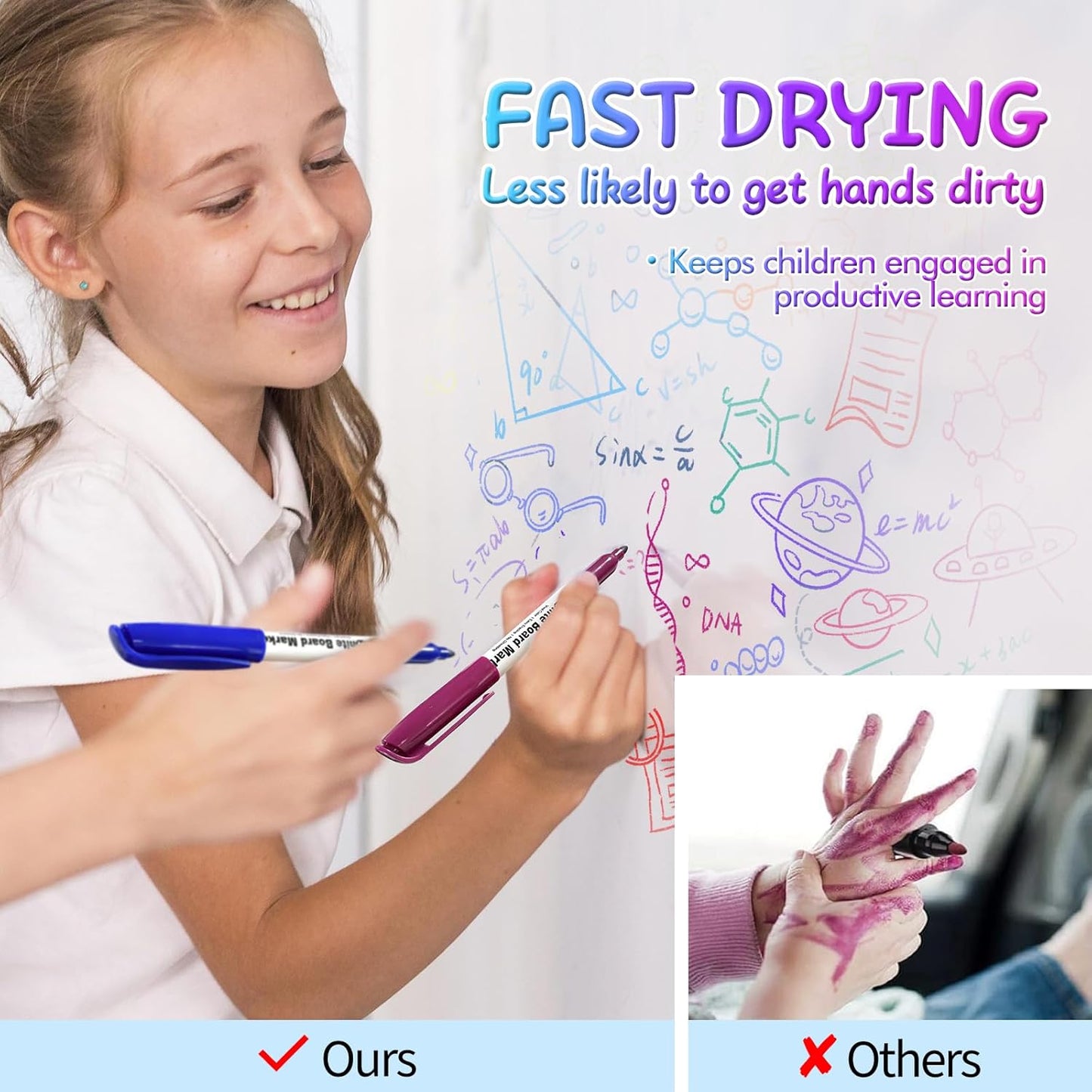 SFAIH Dry Erase Markers Fine Point 12 Colors, 72 Pack (6 Dozen) - Bulk Low Odor Whiteboard Markers for Semester Supply, Office Inventory, Art Studio | 5 Sizes: 12/24/48/72/144 Packs