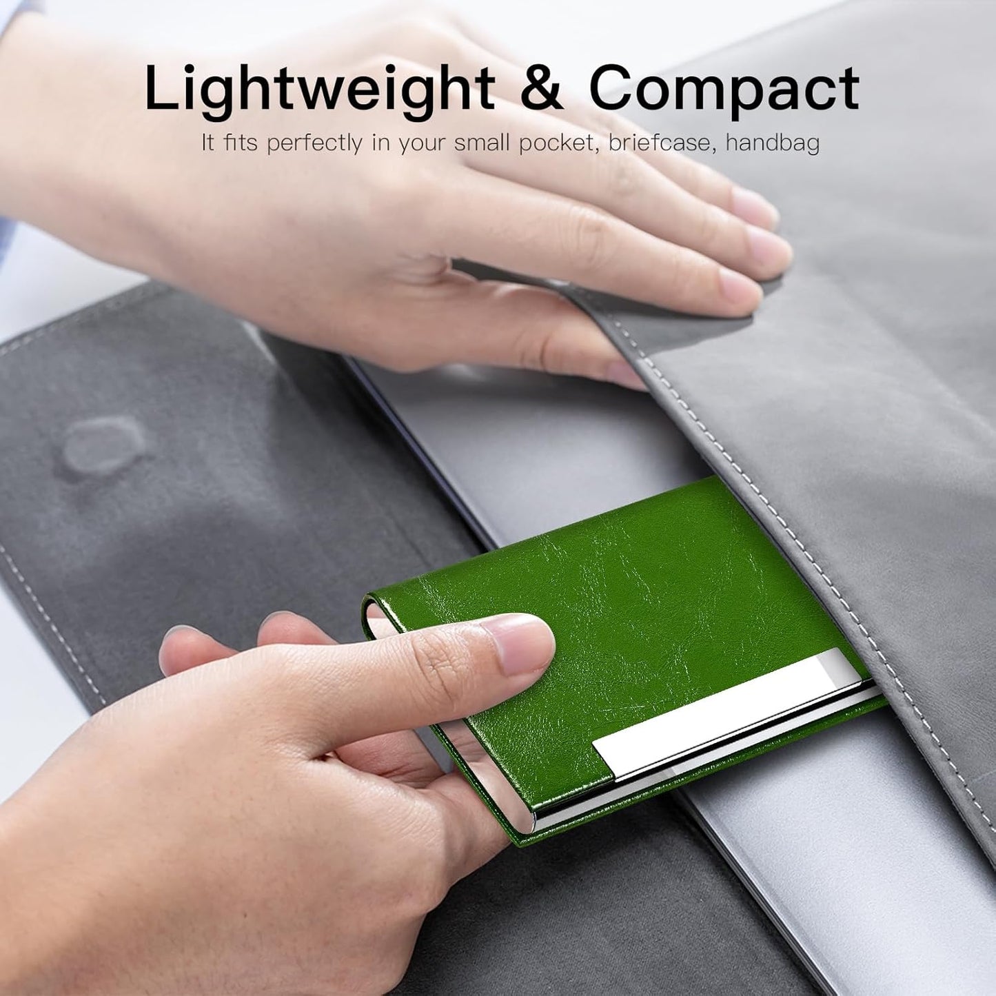 Padike Business Card Holder, Business Card Case Professional PU Leather & Stainless Steel Multi Card Case,Business Card Holder Wallet Credit Card ID Case/Holder for Men & Women. (V-Green)