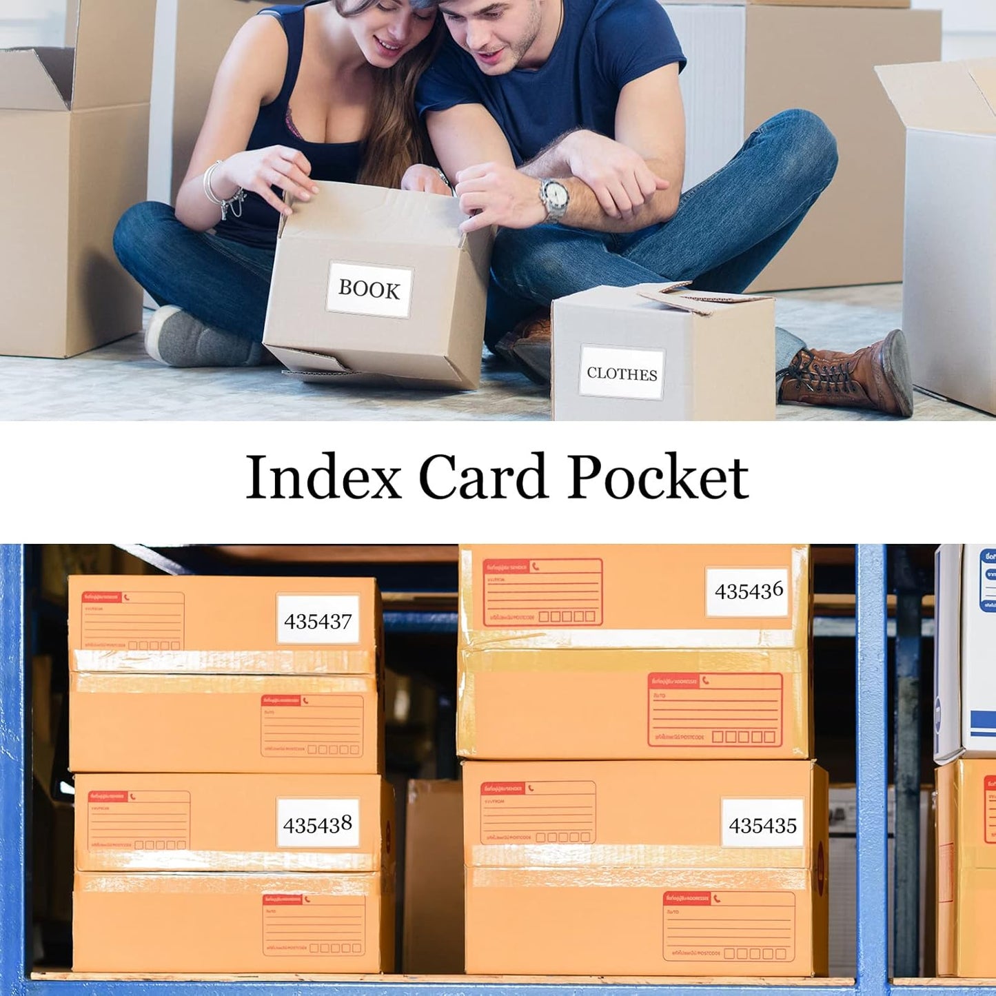 100 Self-adhesive Index Card Pockets Label Pockets sleeves with Top Open for Business Cards, Clear Plastic Sticky Labels Holders for Storage Bins Library Cards, Organizing Totes Shelves(5.28 x 3.65'')