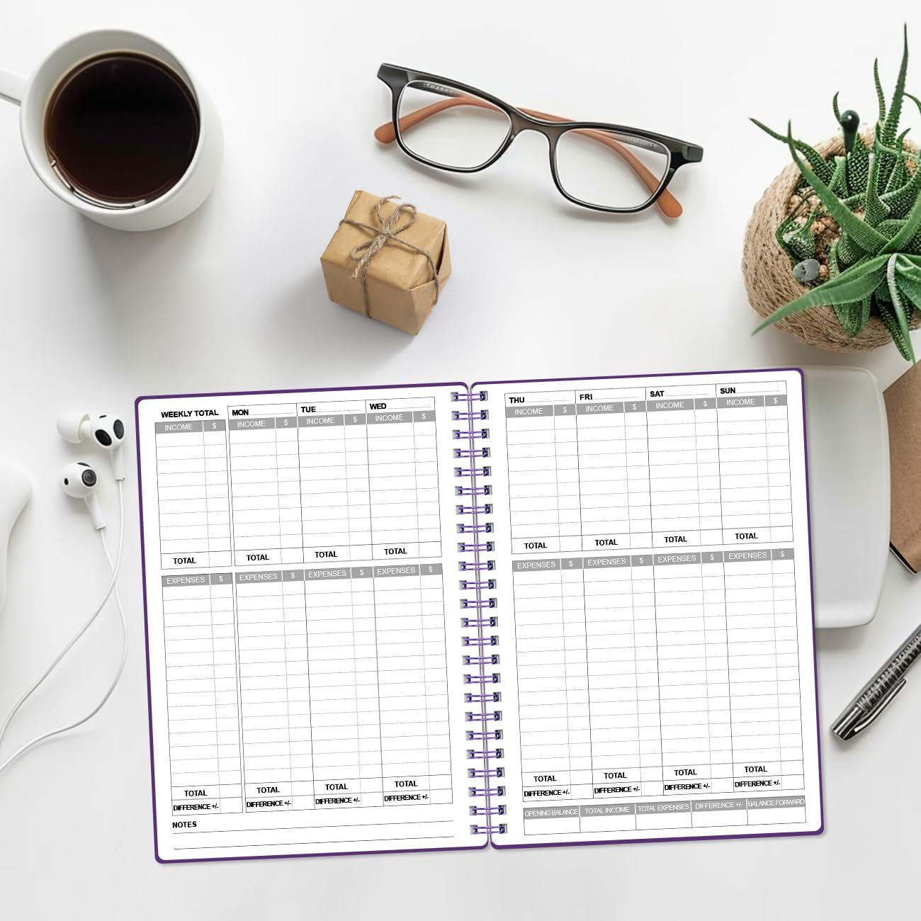 Heveboik Income & Expense Log Book - A5 Income and Expense Tracker for Small Business, Accounting Bookkeeping Tracking for Woman and Man, 5.8" x 8.3", Purple