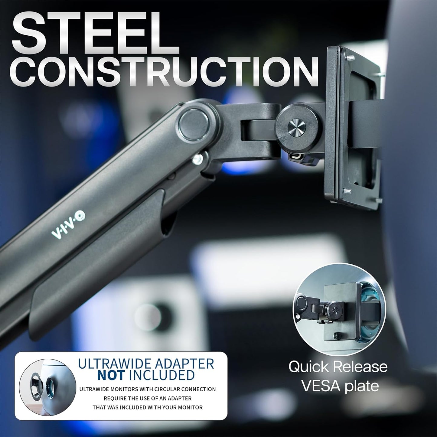 VIVO Heavy Duty Aluminum Ultrawide Monitor Tension Arm for up to 49 inch Screens, Holds 44 lbs, Premium Desk Mount Stand Designed for Samsung Odyssey G9 and More, Black, STAND-V101V