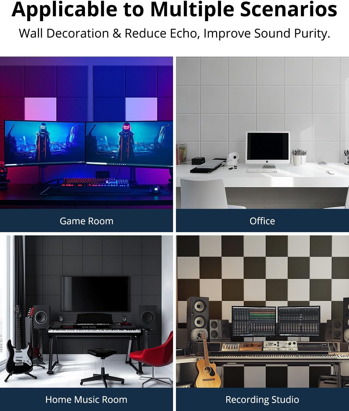 12 Pack Acoustic Panels Square Soundproof Wall Panels 12"X12"X0.4" Self-adhesive Sound Proof Panels for Walls High Density Acoustic Foam Panels for Home, Door, Office, Reccording Studio Black