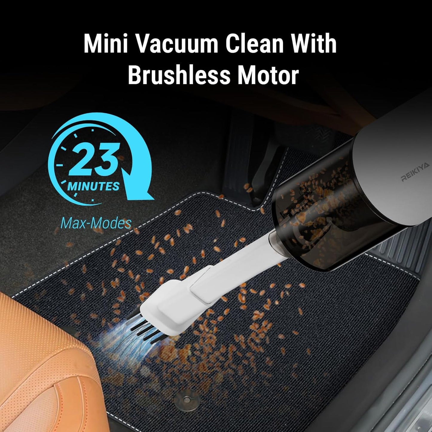 REIKIYA 14KPA High Power Mini Car Vacuum Computer Keyboard Cleaner and Blower Cordless Portable Handheld Vacuum & Compressed Air Duster 2in1 with Green LED Light& Multi-Nozzles for Car Home Office