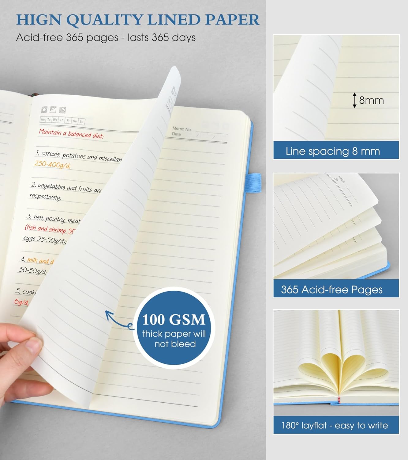 B5 Lined Journal Notebook - 365 Page Large Leather Journals for Writing Women Men,Hardcover Notebook with 100Gsm Thick Pages,Daily Diary for Travel, Work,School,College Ruled (7.6" x 10.3")