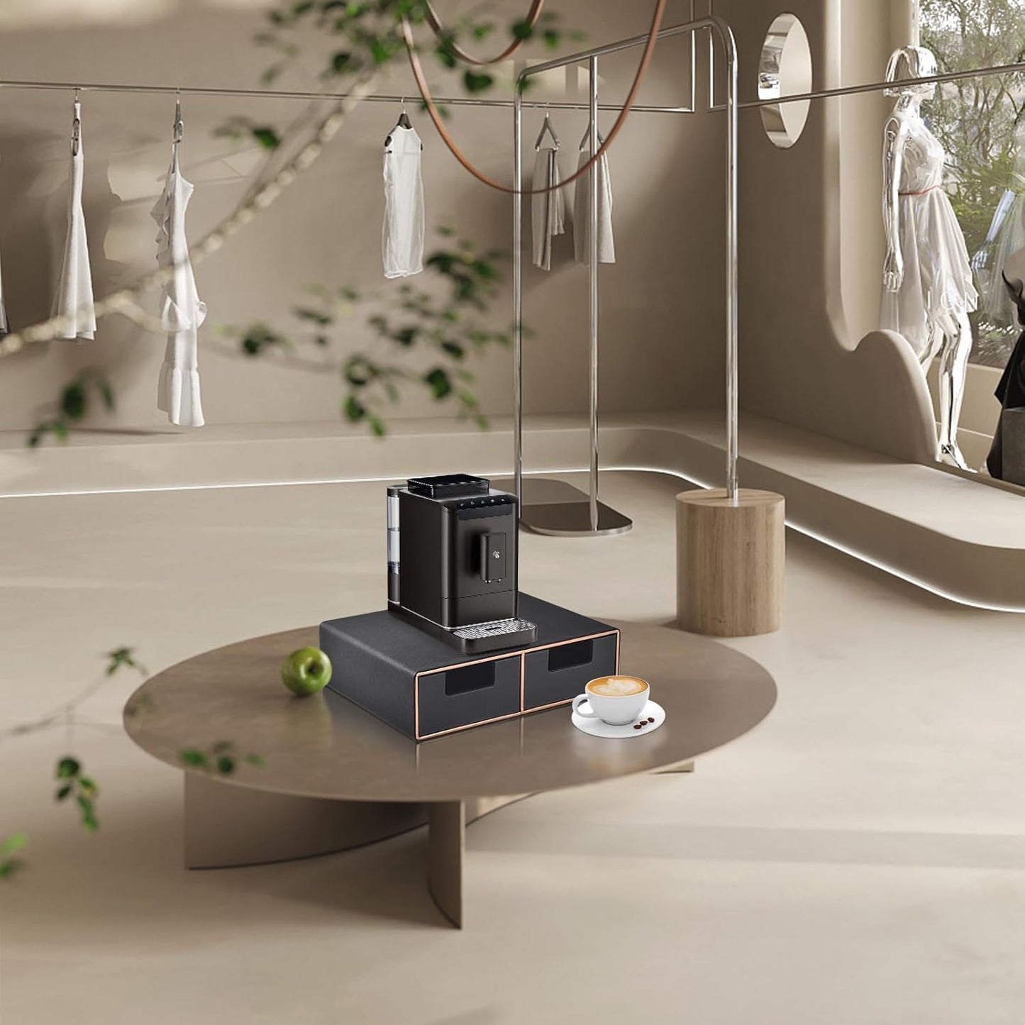 Linen Leather Desk Organizer and monitor stand with Drawers-Mini Desktop Drawer Organizer Stackable-Tabletop Organization Storage Box for Office Supplies Home Vanity Toiletries (Black, 2-drawers)