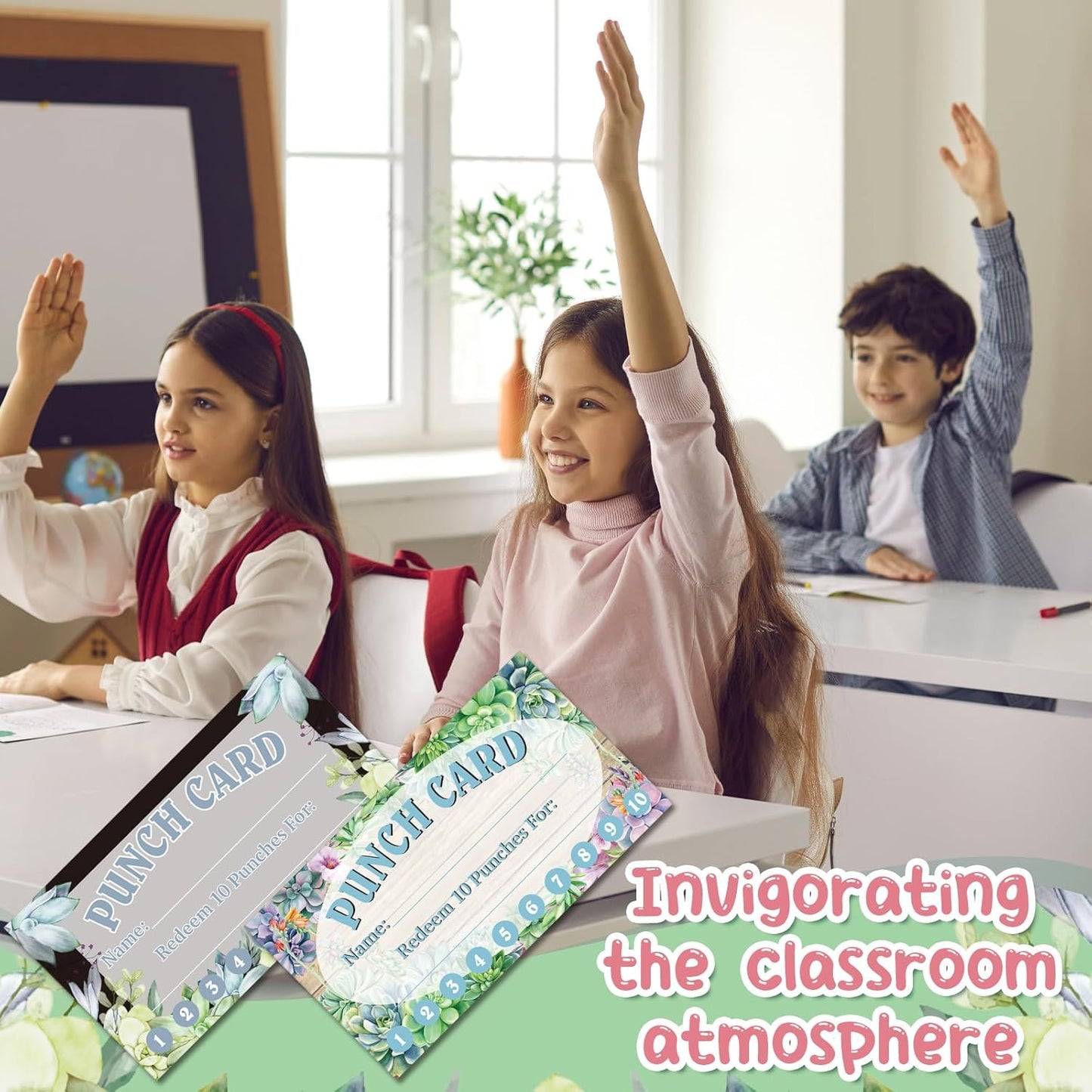 Fumete 400 Pcs Punch Cards for Classroom Reward Cards Behavior Incentive Loyalty Awards for Kids Students Teachers School Business, 8 Styles, 3.5 x 2 in(10 Succulent Punches Style)