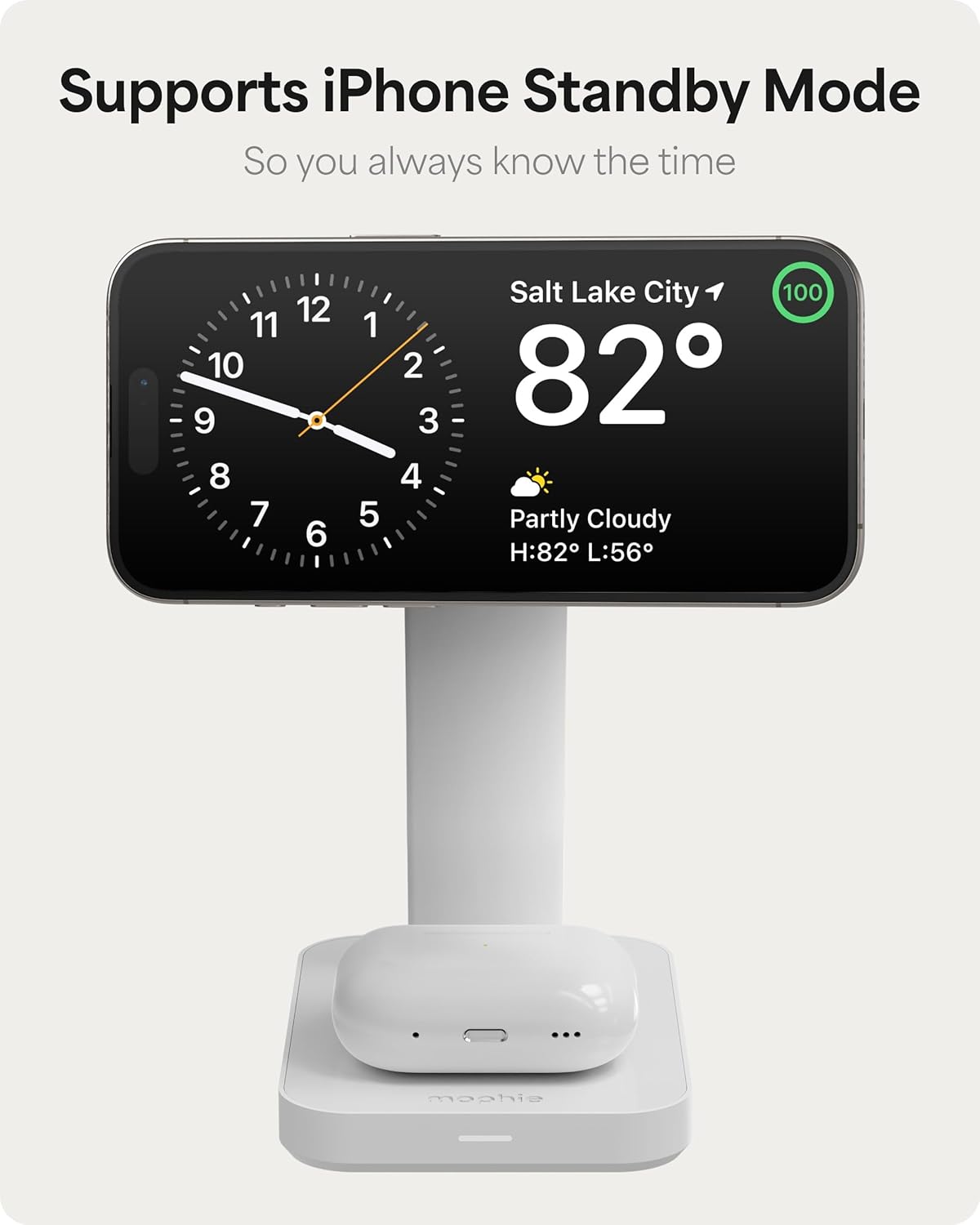 Mophie Snap+ 3-in-1 Wireless Charging Stand - MagSafe & Qi2 Certified, Compatible w/iPhone 17/16/15/14/13/12, Apple Watch, AirPods - Multi-Device Magnetic Charging Station, Eco-Friendly Design, White