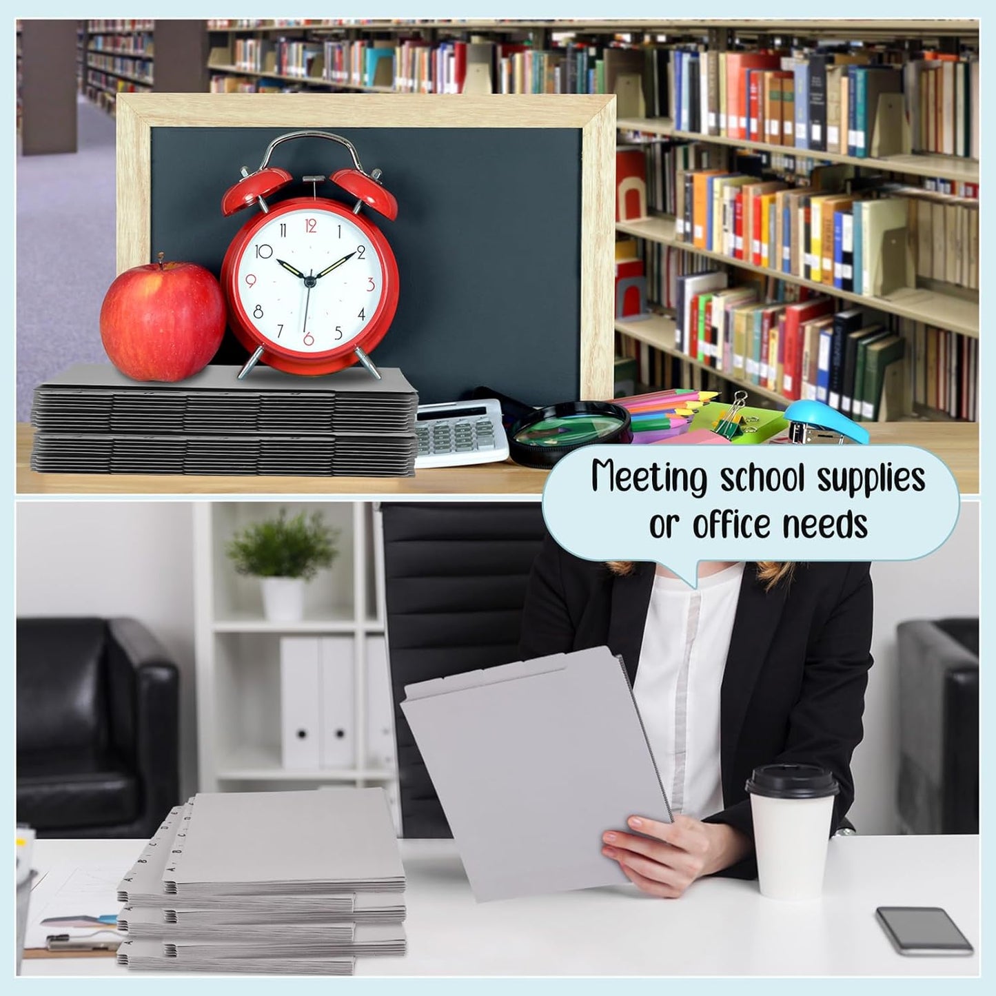 2 Set 50 Pcs Alphabet File Dividers Top Tab File Guides Set, Heavyweight A-z Letter Size Filing Cabinet Dividers 1/5 Cut Tab Desk Organizer for Work School Office