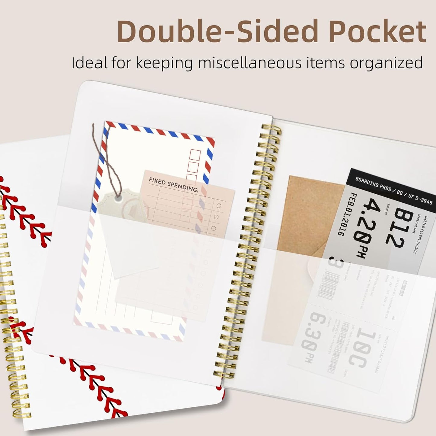 Cute Spiral Notebook journal B5 Aesthetic Pretty Design for Women Girls Kawaii with Pocket, 10 x 7.2 inch, Lined, Baseball