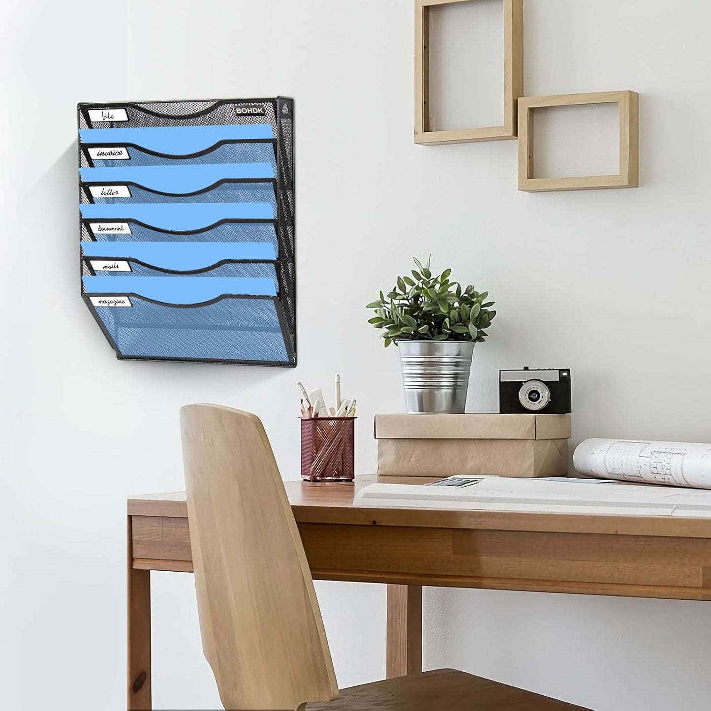 Wall File Organizer, 6 Tier Hanging File Folder Mail Organizer, Vertical Mesh Metal Wall Mount Hanging File Holder, Paper Document Magazine Rack for Home Office Black