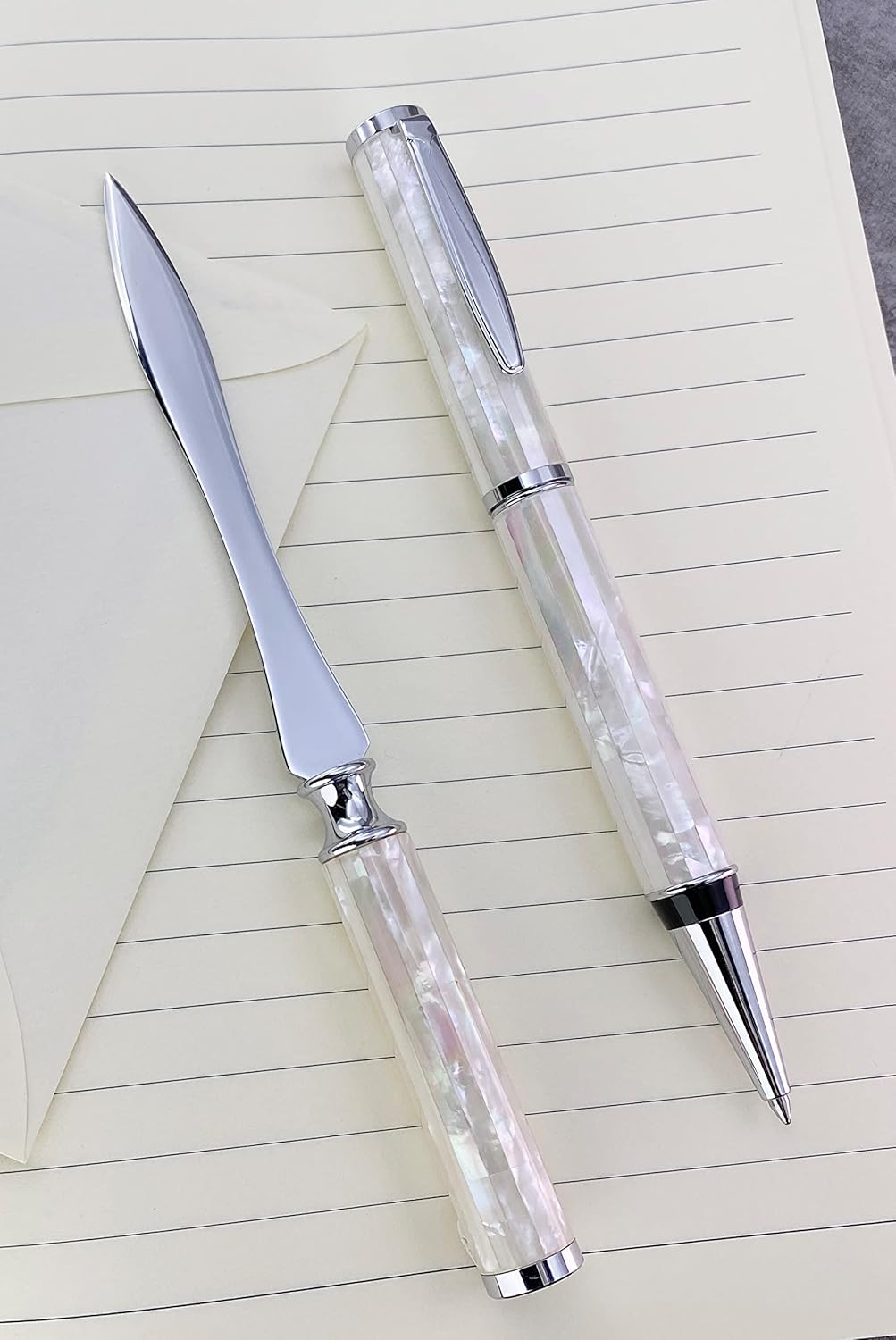 LACHIEVA LUX Luxury Mother of Pearl Ballpoint Pen & Letter Opener Set, Elegant Gift for Men & Women, Great for Christmas and Special Occasions