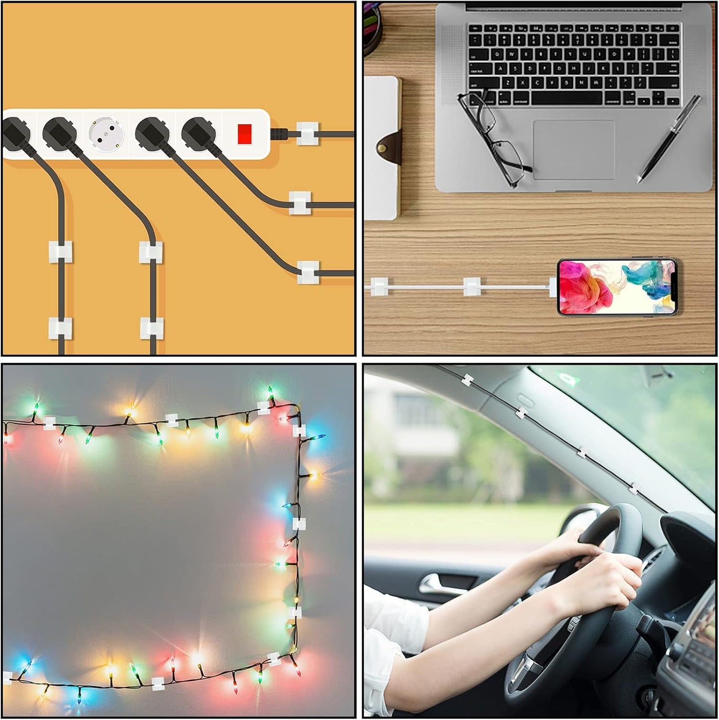 200 Pcs Cable Clips, Adhesive Cable Organizer Cord Holder Wire Clip Wire Management Self Adhesive Hooks Wire Holder for Office, Home(White, 200PCS)