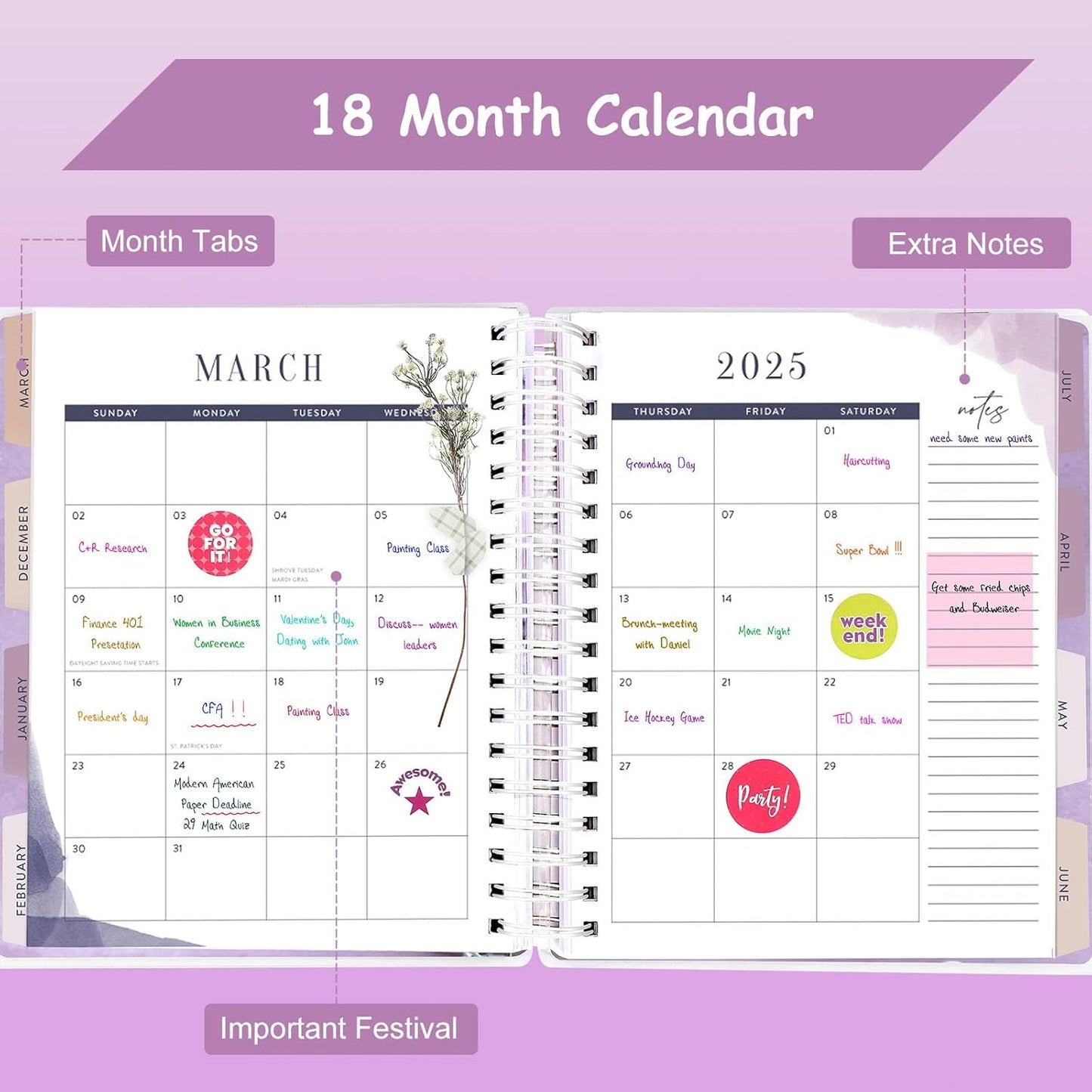 Planner 2025-2026, 18 Months Large Academic Daily Weekly Monthly Planner Organizer, July. 2025 - Dec. 2026, 8.5x9.8" Agenda with Page Tabs, Separator Page, Pocket Folder, Bookmark, Stickers & Sticky Note Set