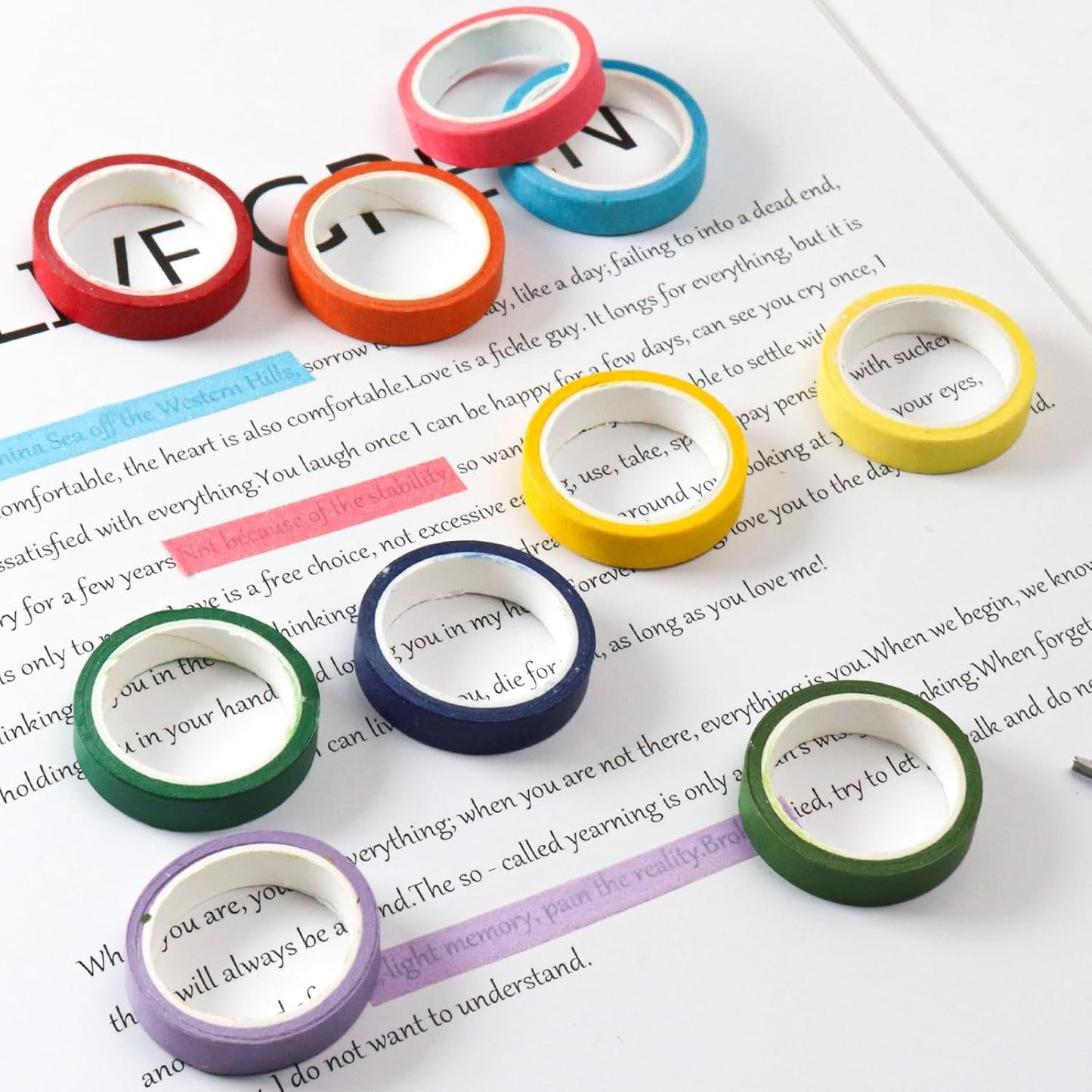 10 Rolls of Color Transparent Tapes,Color Marking Sticker Removable Tags Rainbow Color Handbook Labels,16 Feet Per Roll for Student Teacher Reading,Class Notes,Office Study Supplies