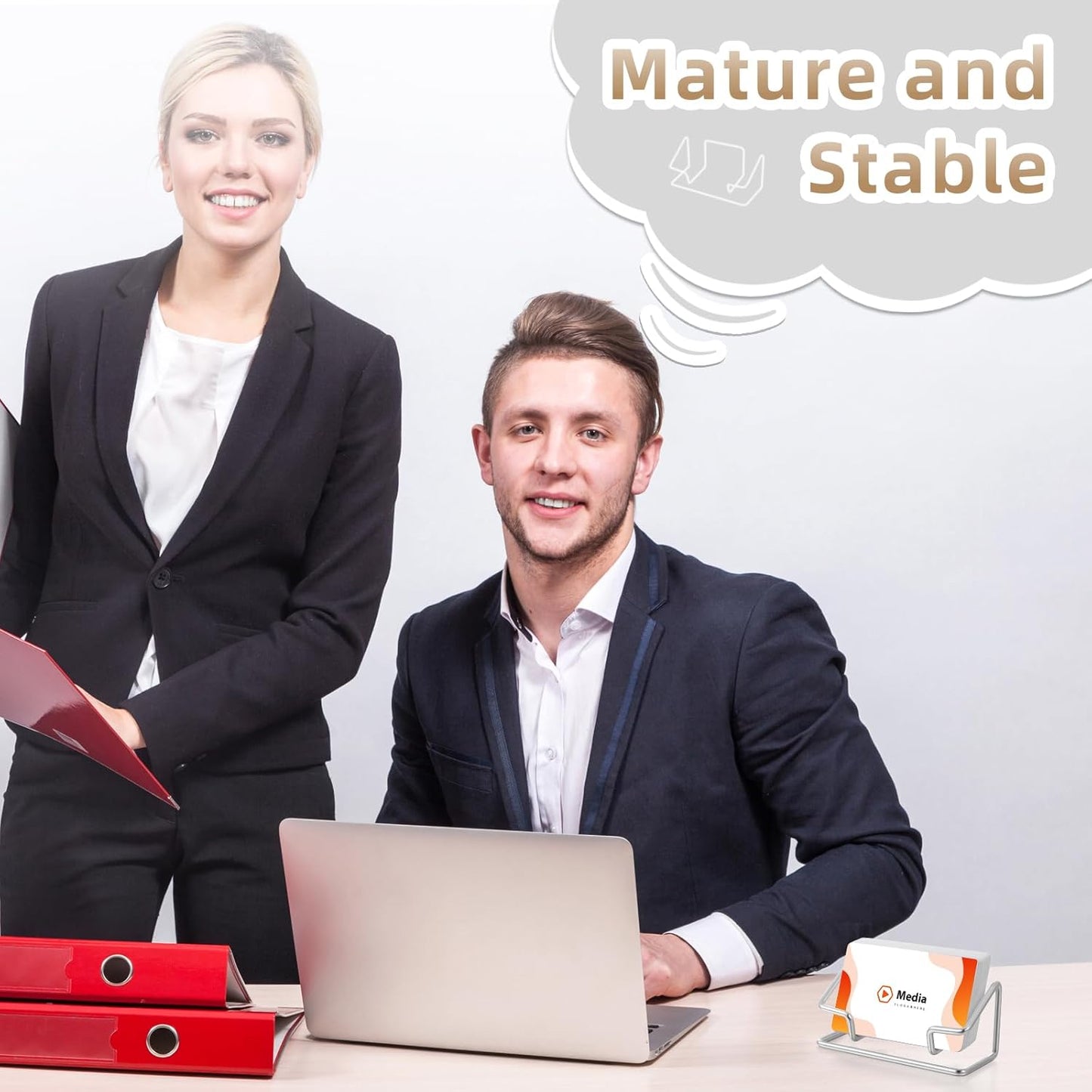 Landhoow 2 Pcs Business Card Holder for Desk, Cute Metal Card Organizers Display Stand Postcard Holder Rack for Desktop Working Office Home Daily Use (Silver)