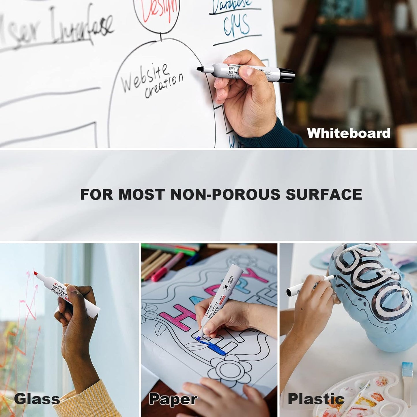 Comix Dry Erase Markers, Chisel Tip Whiteboard Markers, 36 Count 4 Assorted Colors Low Odor Markers for Kids Teachers Office & School Supplies