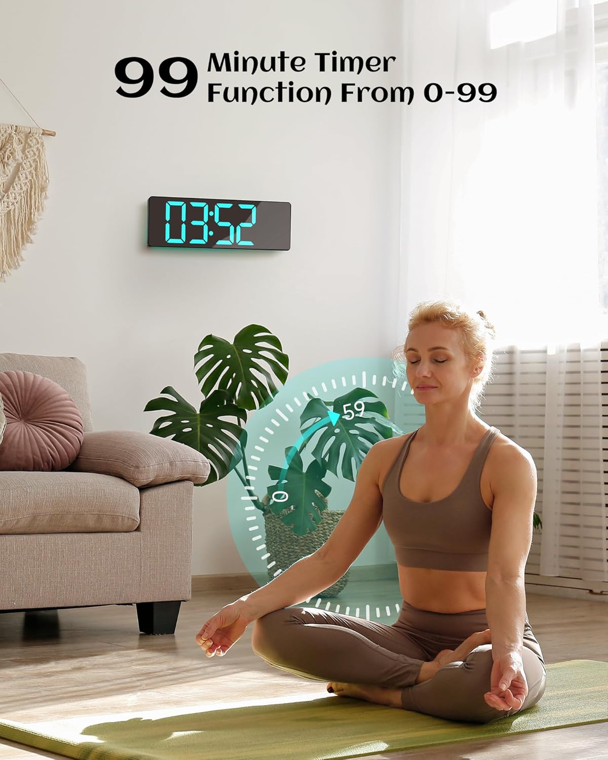 12" Digital Wall Clock for Classroom Livingroom Game Home Decor with LED Display RGB Lights, BIuetooth Sync, Dual Alarms, Auto DST, Countdown, Remote Control, Temperature