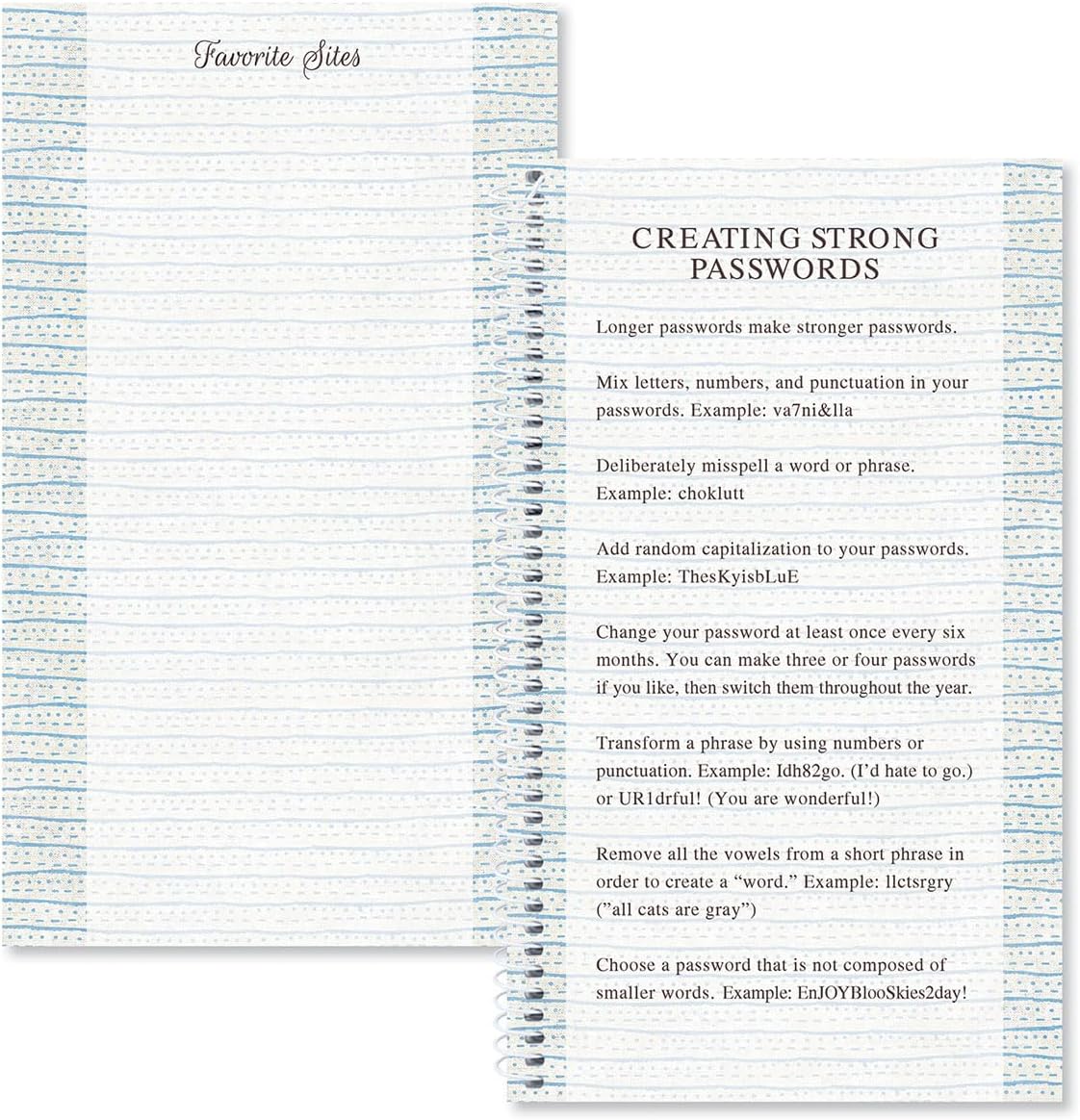 Current By The Sea Password & PIN Keeper Book, 94 Pages, 5” x 8.5” Size Spiral Bound, Soft Cover Internet Organizer for Offline Website, Login, & Username Storage