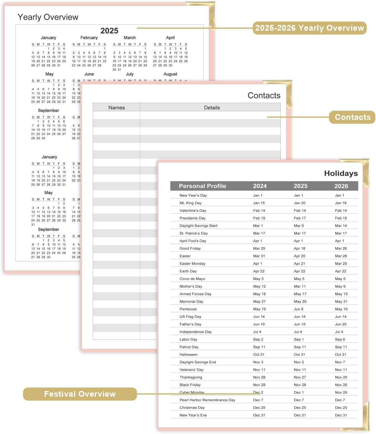 Undated Daily Monthly Planner for 2025 2026 - A4 To Do List with Hourly Schedule, Hardcover Spiral Bound Daily Planner to Increase Focus, Stylish School/Office Supplies, 8.5" x 11", Pink