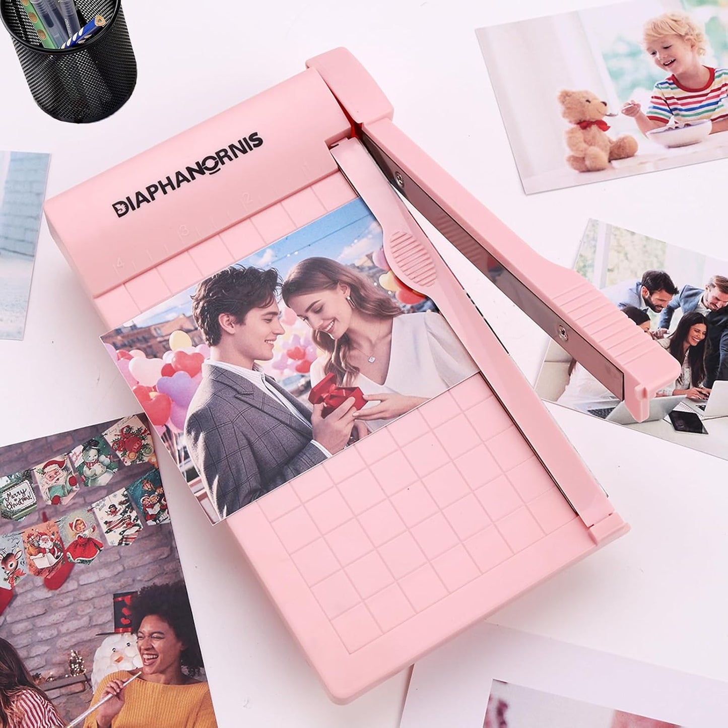 Mini Paper Trimmer, Guillotine Compact Paper Cutter, 1/4-Inch Grid for Precision Cutting, Straight Cuts Up to 3 Sheets, Perfect for Photos,Coupons,Card Making and Small Craft Projects (Pink)