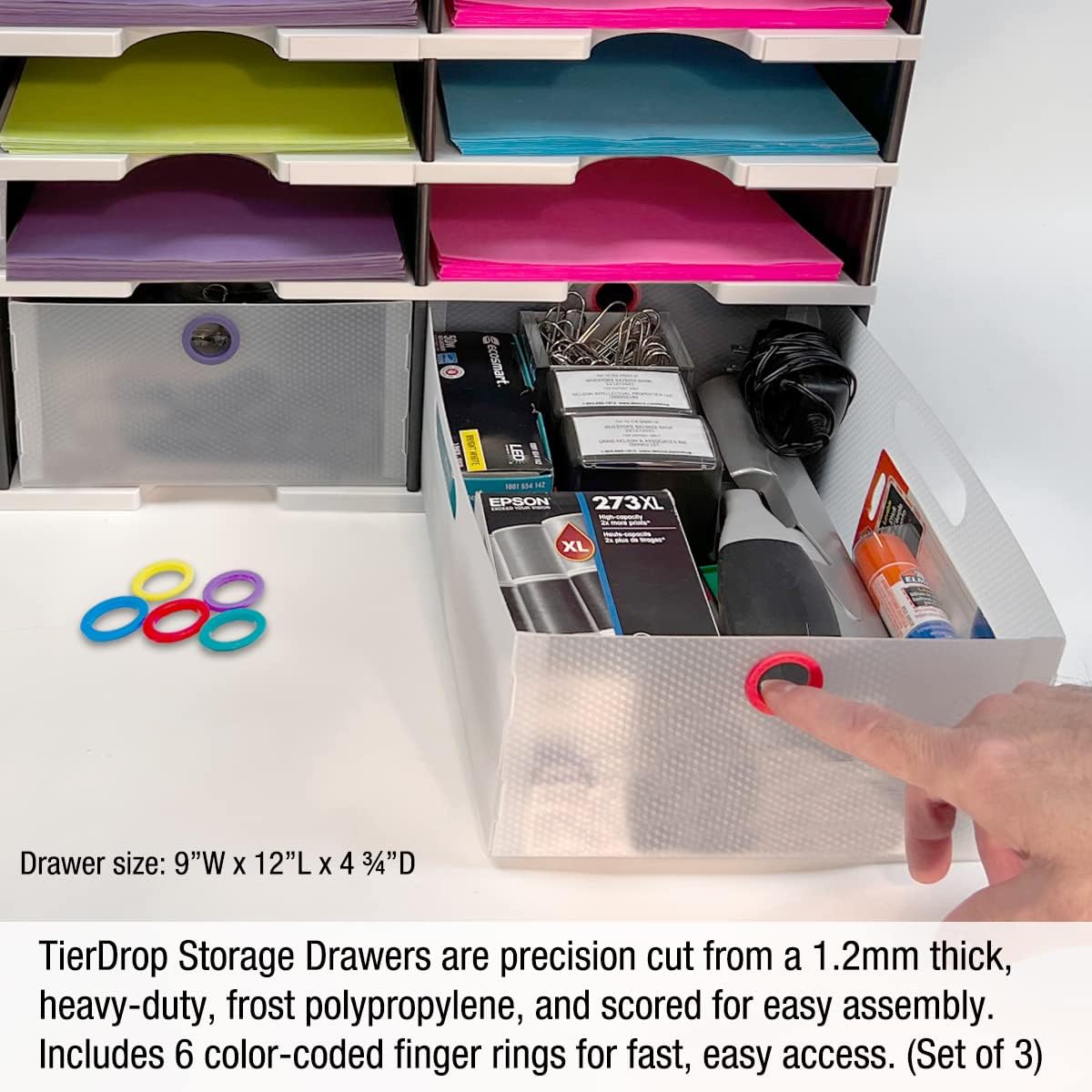 Desktop Organizer 6 Letter Tray Sorter Plus Riser Storage Base & 3 Storage Drawers - Ultimate Office TierDrop Plus Stores All of Your Documents and Supplies in One Compact Modular System