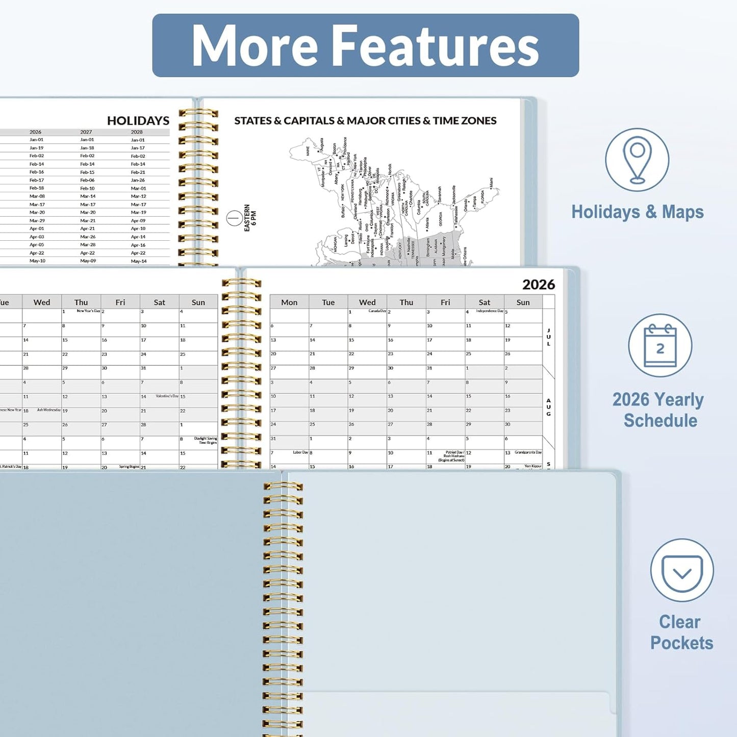 SUNEE 2026 Appointment Planner 15-Minute Time Block – Weekly & Monthly Spiral Organizer with Note Section – Thick Paper, Lay-Flat Bound – 8.5 x 11 for Office, School, Salon, Men & Women, Gray Blue