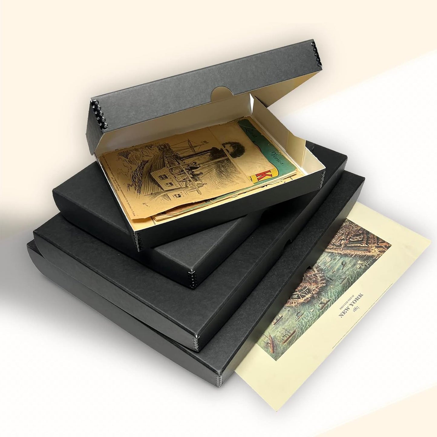 Golden State Art, Archival Folio Storage Box 13x19, Clamshell Design with Metal Edge, Preserve and Store Photos Documents Cards Prints Arts Crafts DIY, Black, Pack of 2