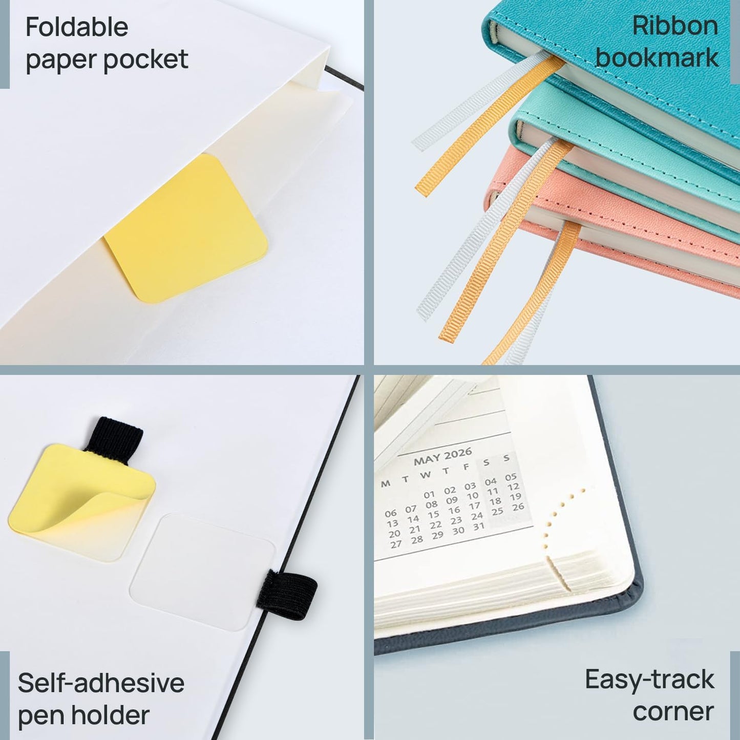 POPRUN Pocket Calendar 2026 (Small Size- 4'' x 6.25") Weekly and Monthly for Purse - Planner 2026 (Jan. 2026 - Dec. 2026) with Vegan Leather Soft Cover, Plastic Ruler, Pen Holder and More - Burgundy Red