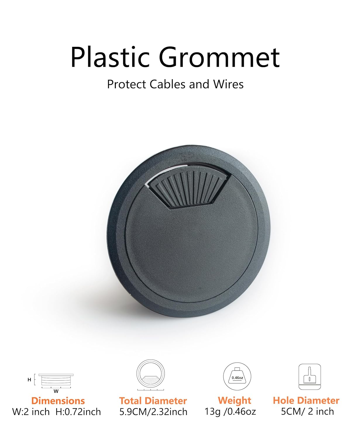 10 Pack Desk Grommet 50mm (2 inch) Bi-Metal Hole Saw Kit for Home Office,Cable Hole Covers,Black