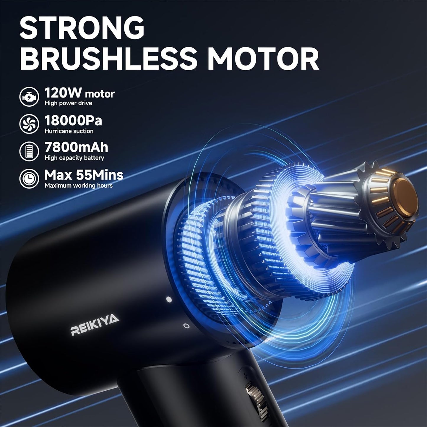 REIKIYA Portable Air Duster 150000RPM Super Power, 18000Pa Cordless Vacuum Cleaner Rechargeable Handheld Pump with LED Light, Adjustable Dust Blower for Computer Keyboard Car House Outdoor