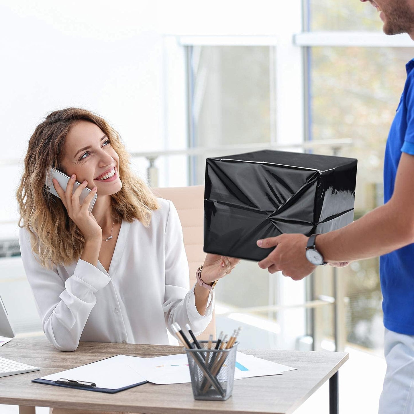 Fuxury Large Poly Mailers 24x24 50 Pack Plastic Shipping Bags Envelops Self Sealing Envelopes Enhanced Durability Multipurpose Envelopes Keep Items Safe Protected,Black