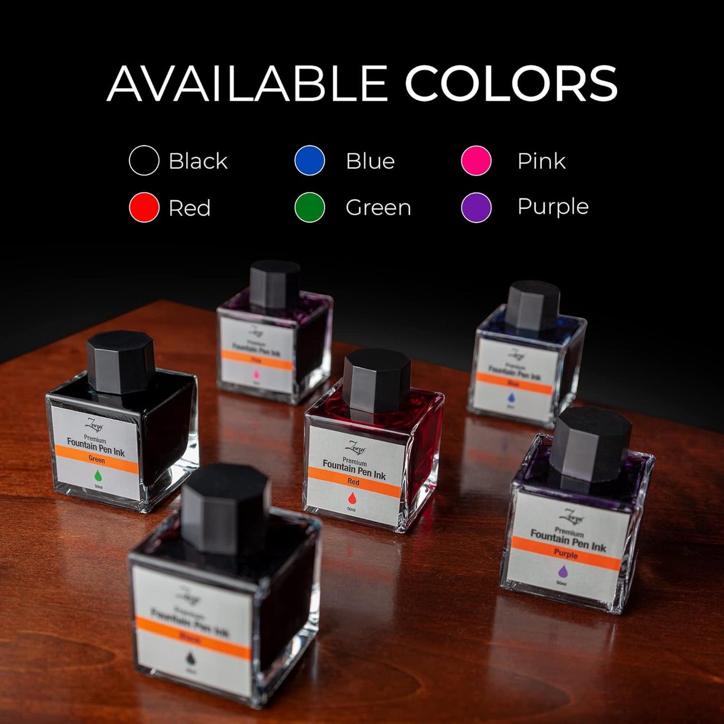 ZenZoi Fountain Pen Ink Bottle 50ml | Premium Designed Bottled Ink for Fountain Pens – Suitable for Calligraphy and All Branded Pens | Quick Drying and Smooth Flow Writing Experience (Black)