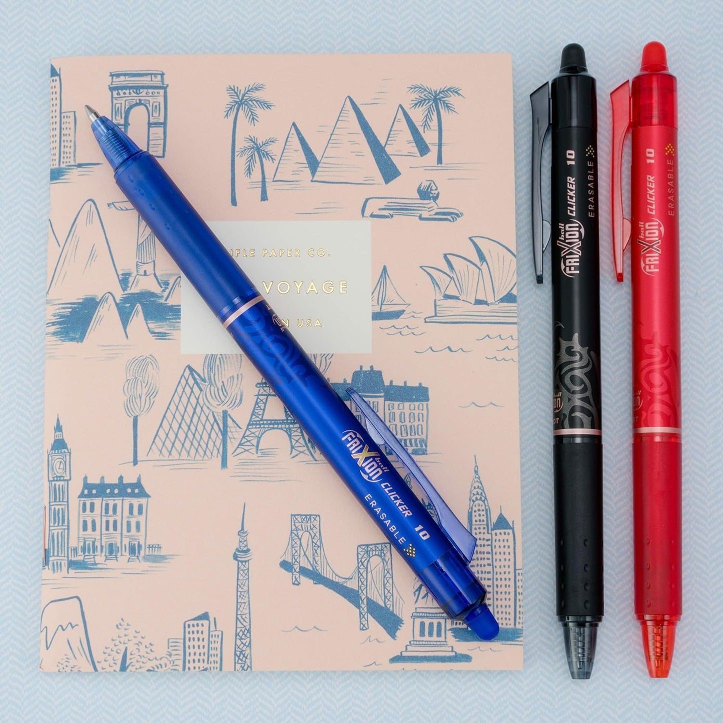 FriXion Clicker Retractable Erasable Gel Pen, Blue, Bold Point, 6-pk; Bundle with Plastic Reusable Pouch