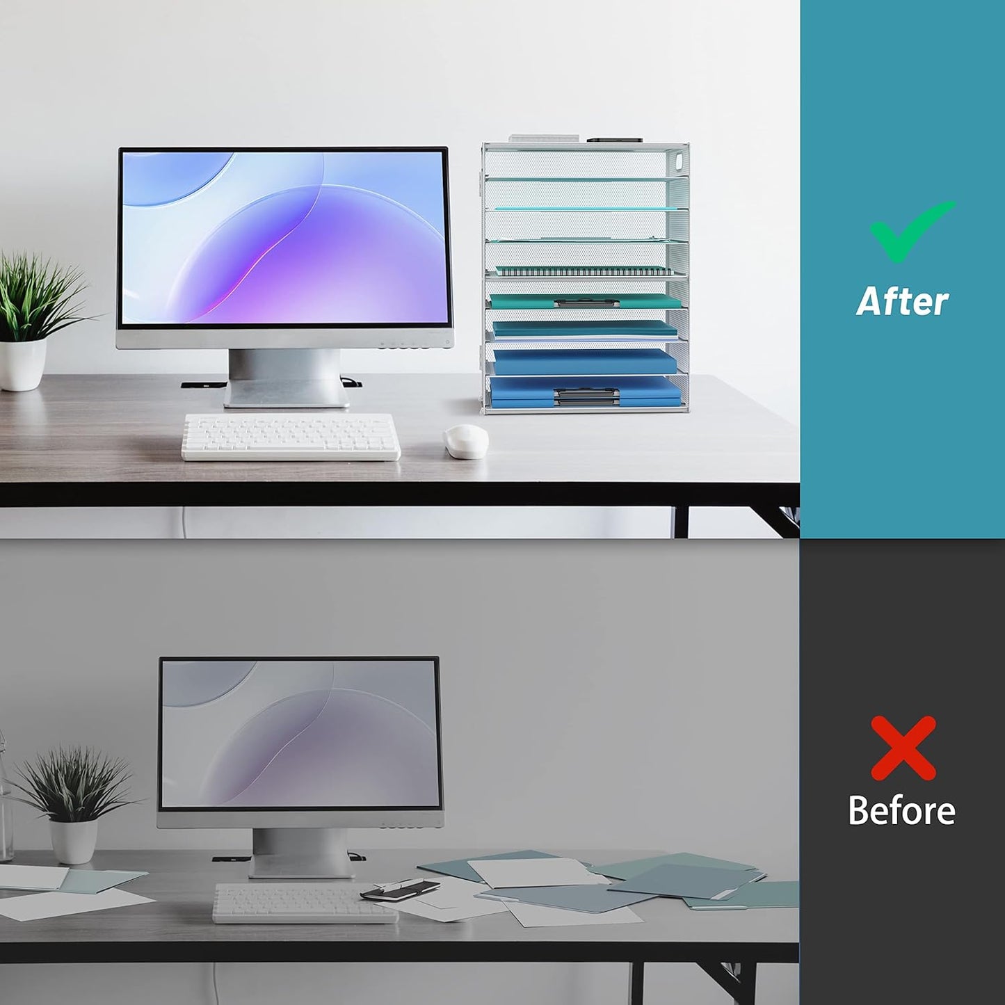 DALTACK 9-Tier Paper Letter Tray Desk Organizer with Handles, Mesh File Holder Organization, Paper Sorter Desk Organizer for Office Home School, White