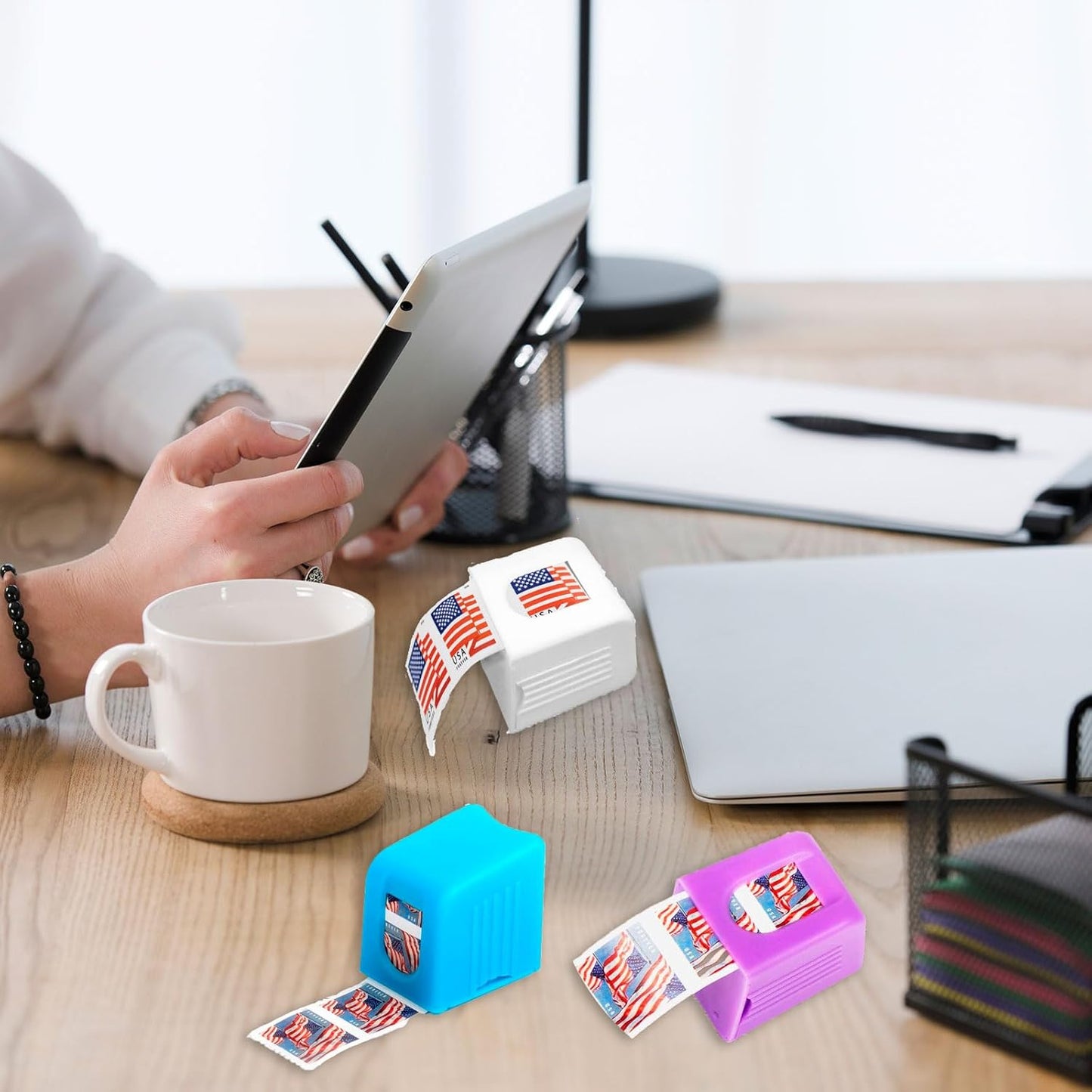 3 Pack Postage Stamp Roll Dispenser for a Roll of 100 Postage Stamp Holder Plastic for Home Office Desk Organization Supplies