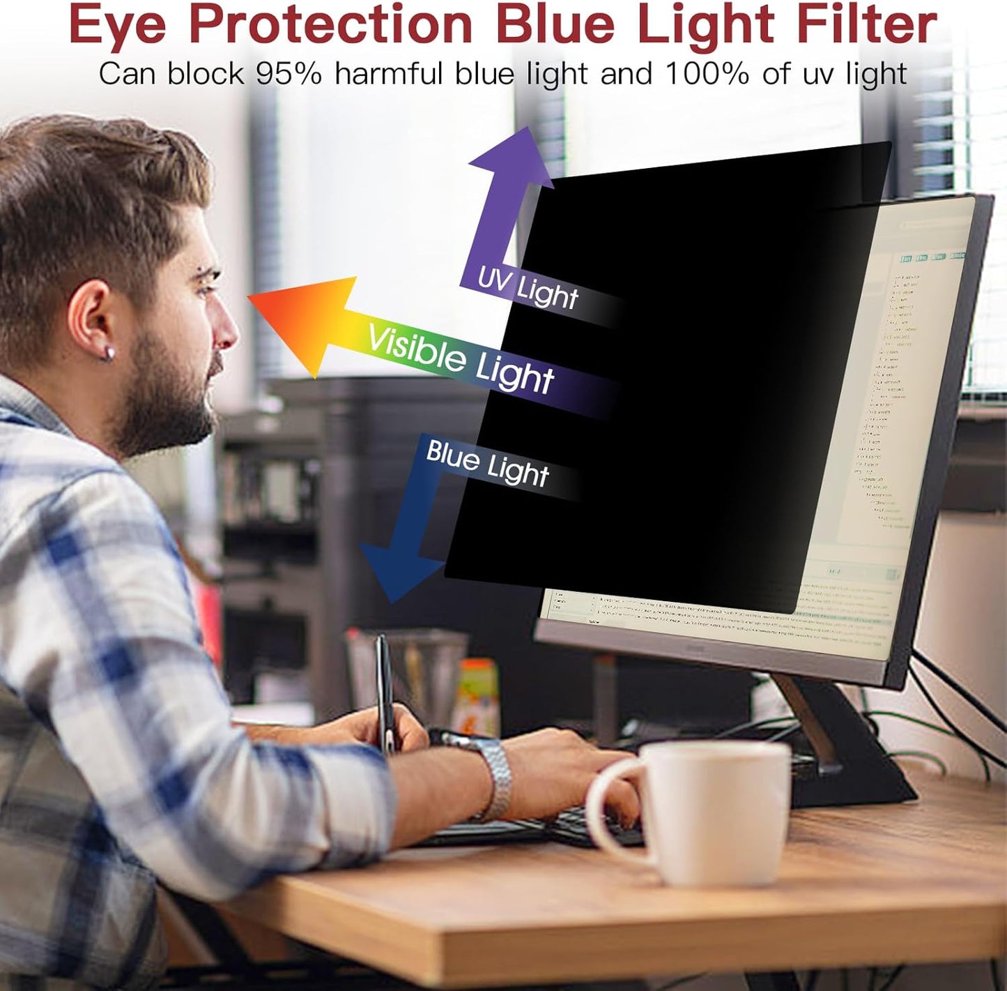 2 Pack 21.5 Inch Privacy Screen for Computer Monitor, Eye Protection Anti Glare Computer Screen Cover, Removable Anti-Scratch Computer Screen Privacy Shield for 21.5'' 16:9 Aspect Ratio Monitors