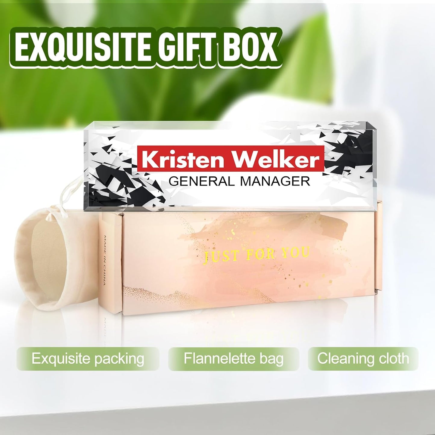 Gowellly Desk Name Plate Personalized - Custom Acrylic Name Plate for Desk - Enterprise Custom Logo/Text nameplates - Employee Appreciation Gifts (White/Red)