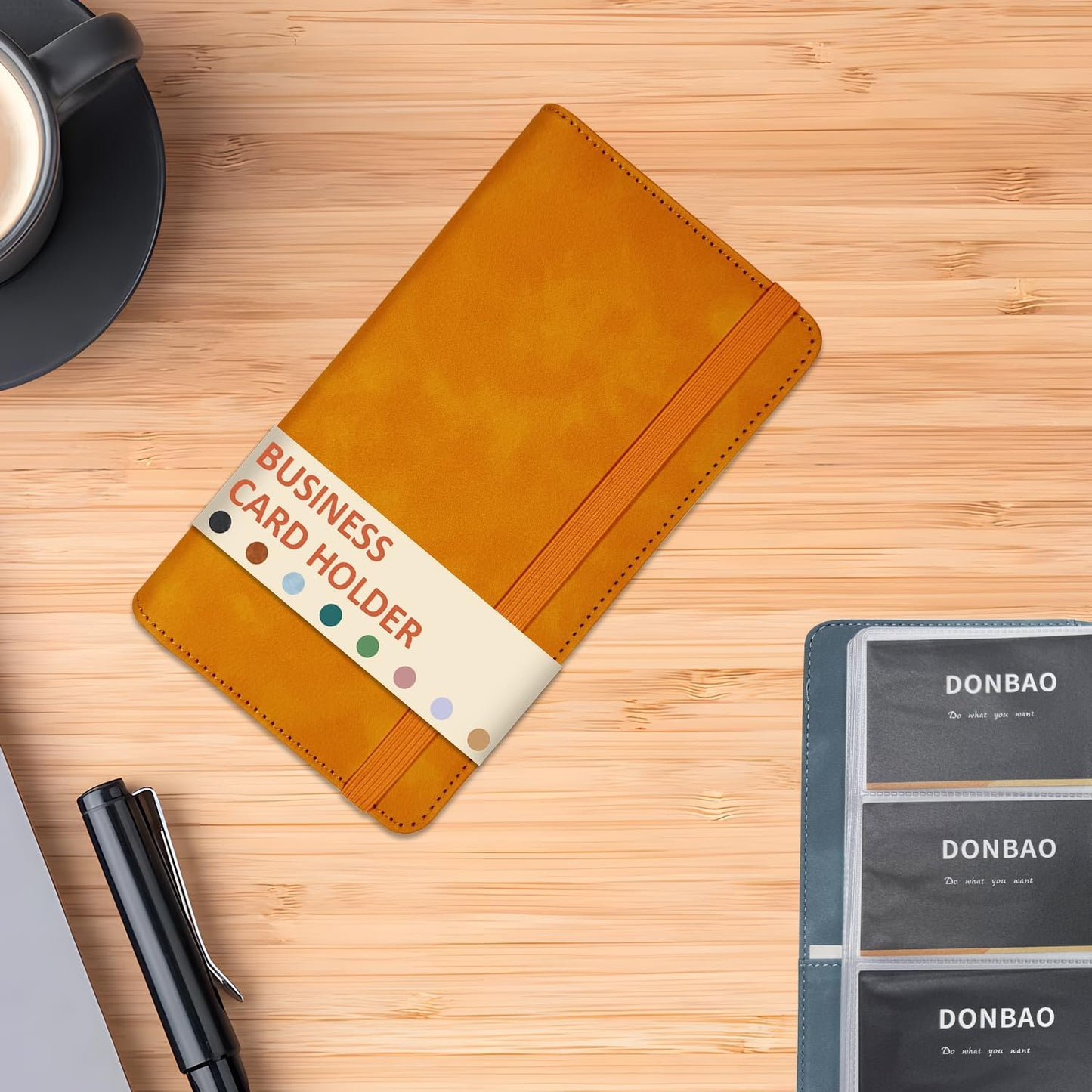 Leather Professional Business Card Holder Book Organizer, 240 Card Slots Capacity Booklet, Premium PU Name Cards Storage Folder with Soft Cover, Credit Card Binder Holder for Men/Women (Yellow)