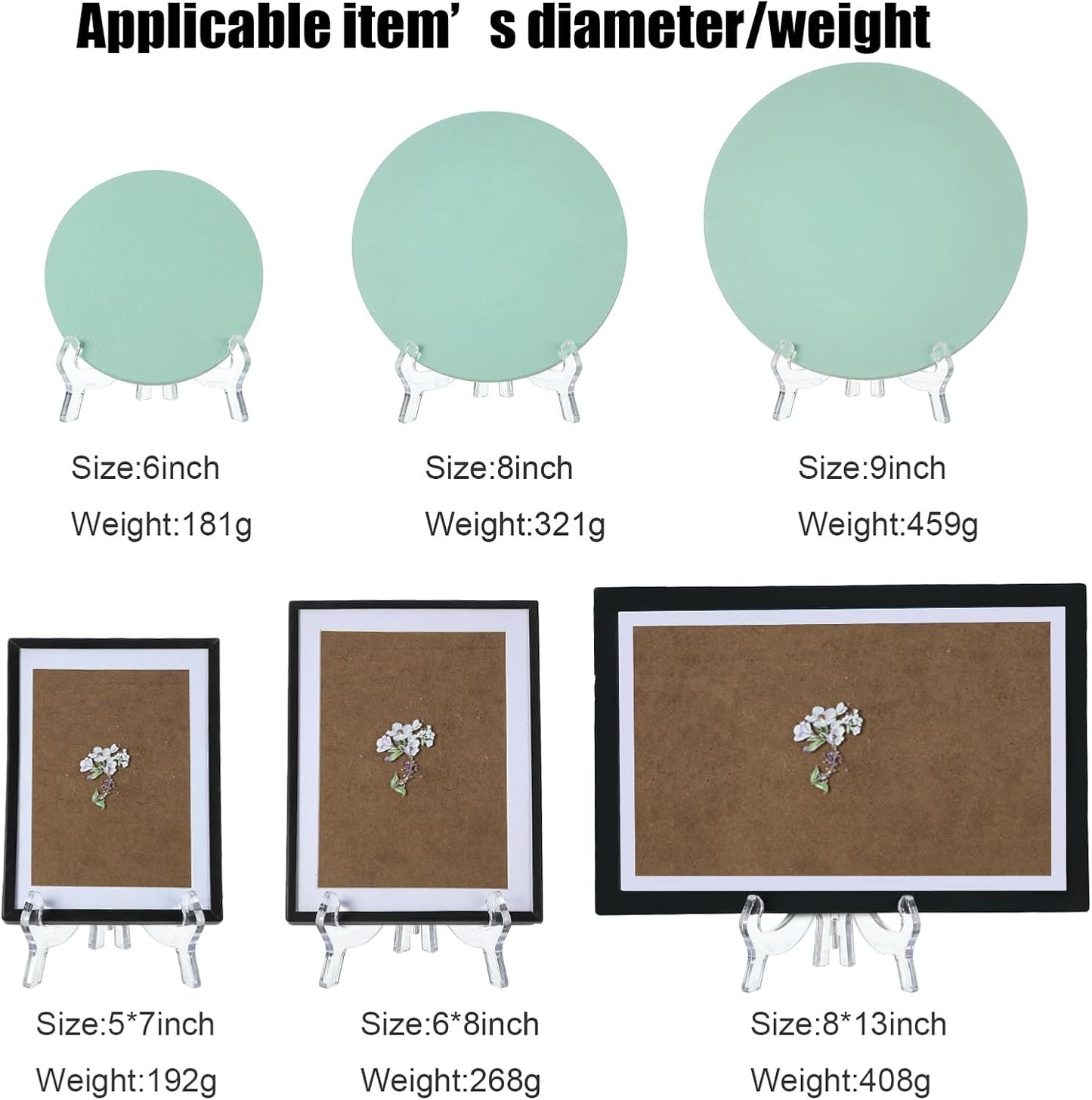 HESTYA 6 Pack 7 Inch Acrylic Easel Stand, Display Stand, Plate Holder for Display, Photo Holder Picture Frame Book(Clear)