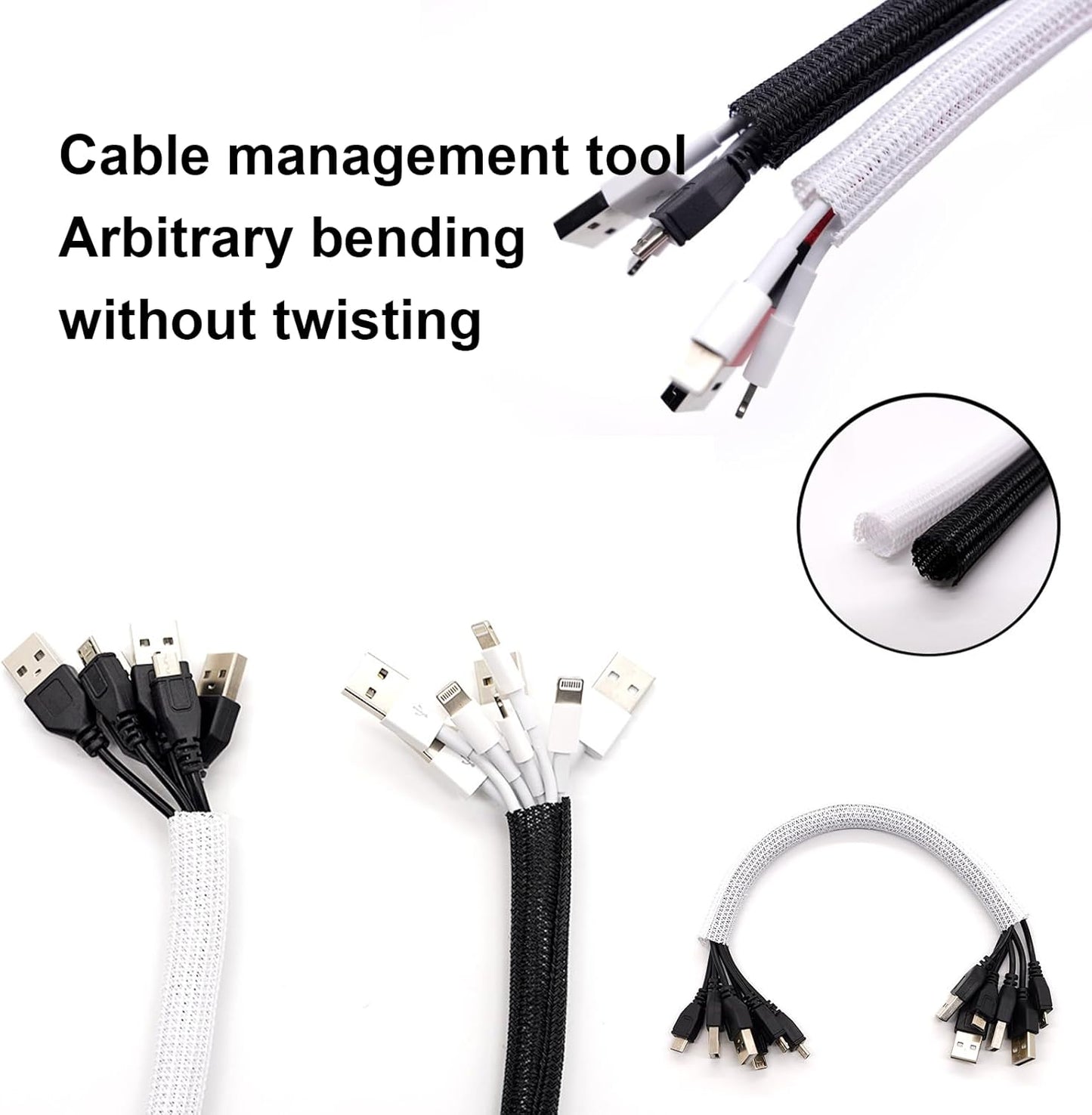 1/4 Inch-25ft Cable Management Sleeve - Flexible Wire Organizer System with Zipper for Home Office TV Computer, Durable Cord Cover Protector, Black