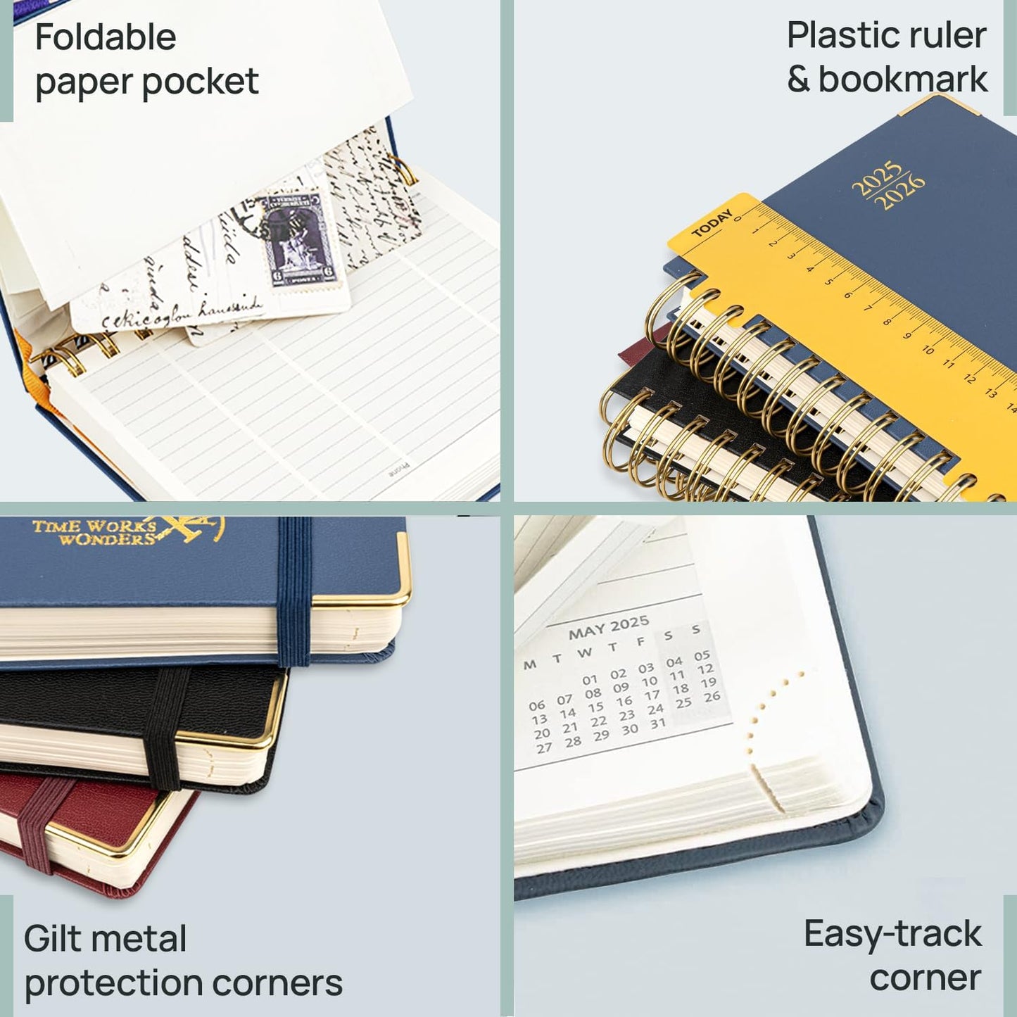 POPRUN Pocket Planner 2025-2026 (Spiral Hardcover - 4''x 6.25''), Daily Weekly and Monthly (July 2025 - June 2026) with Hourly Time Slots, for Purse, 100 GSM - Burgundy