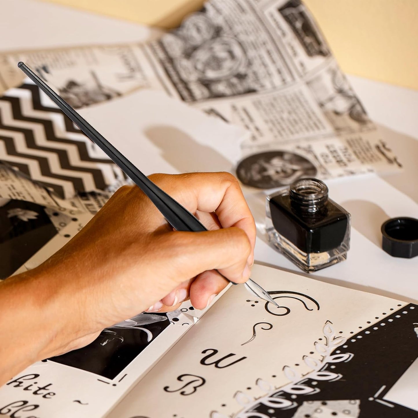 10PCS Oblique Calligraphy Dip Pen Set - 2-in-1 Drawing Pen Holder with 8 Pieces Stainless Steel Pen Replacement Nibs for Writing, Painting, Signing, Sketch